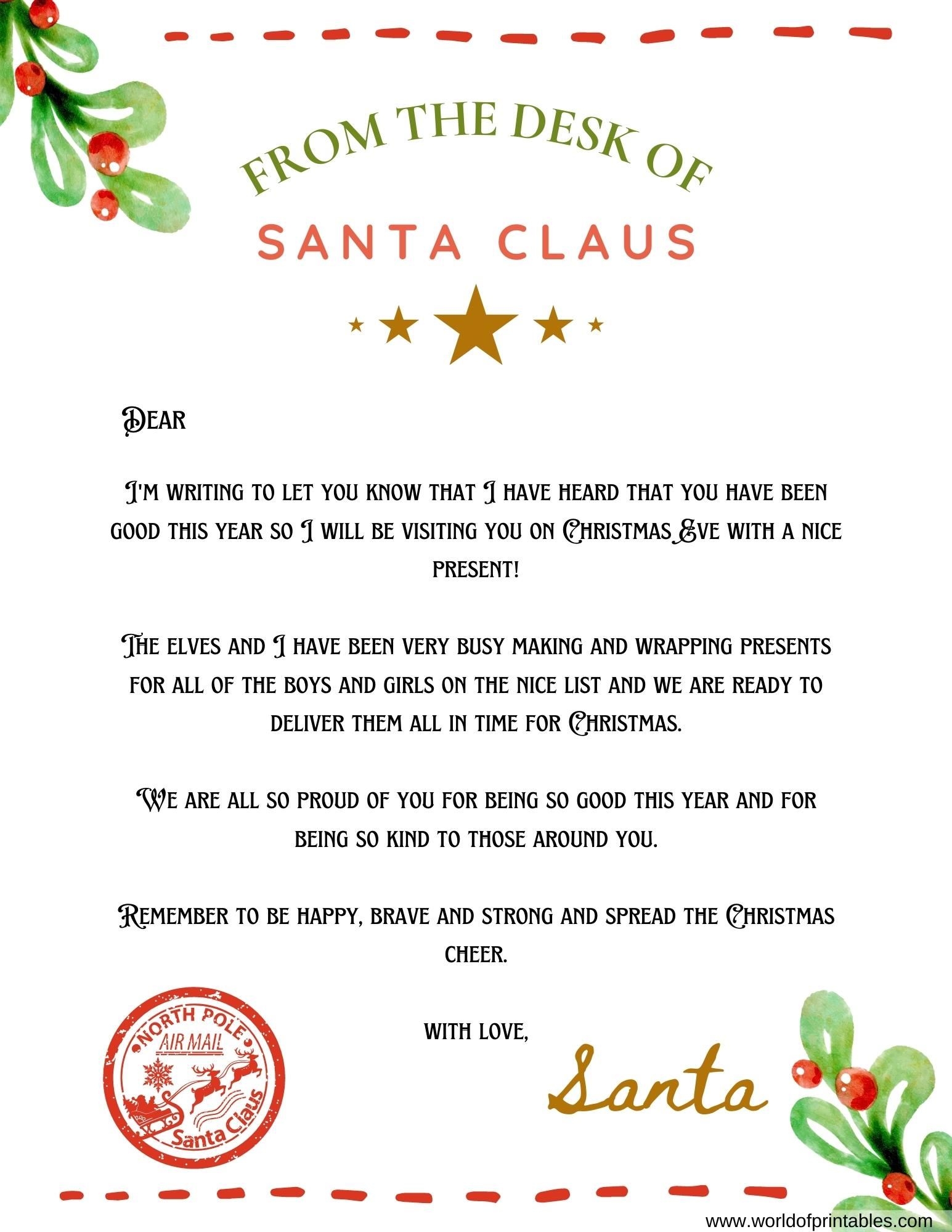 Free Printable Envelope From Santa Template Word