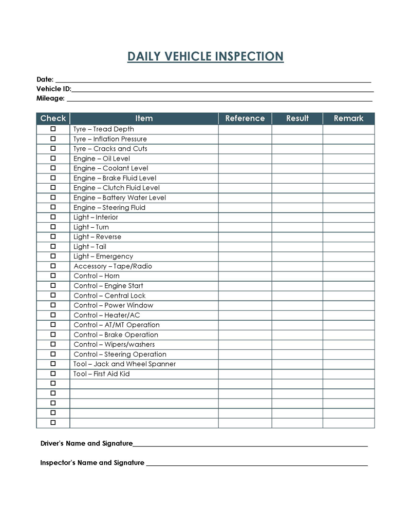 Printable Vehicle Inspection Report Template