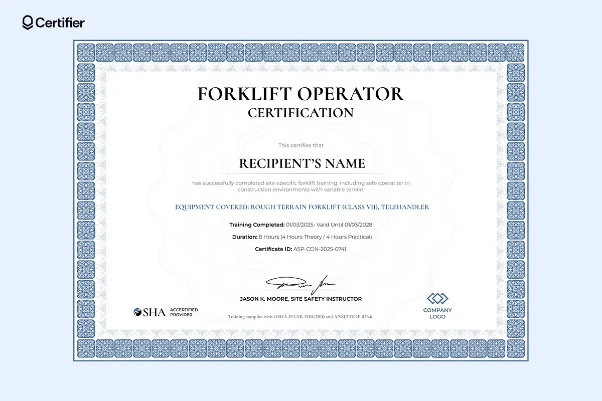 Printable Forklift Certification Card Template