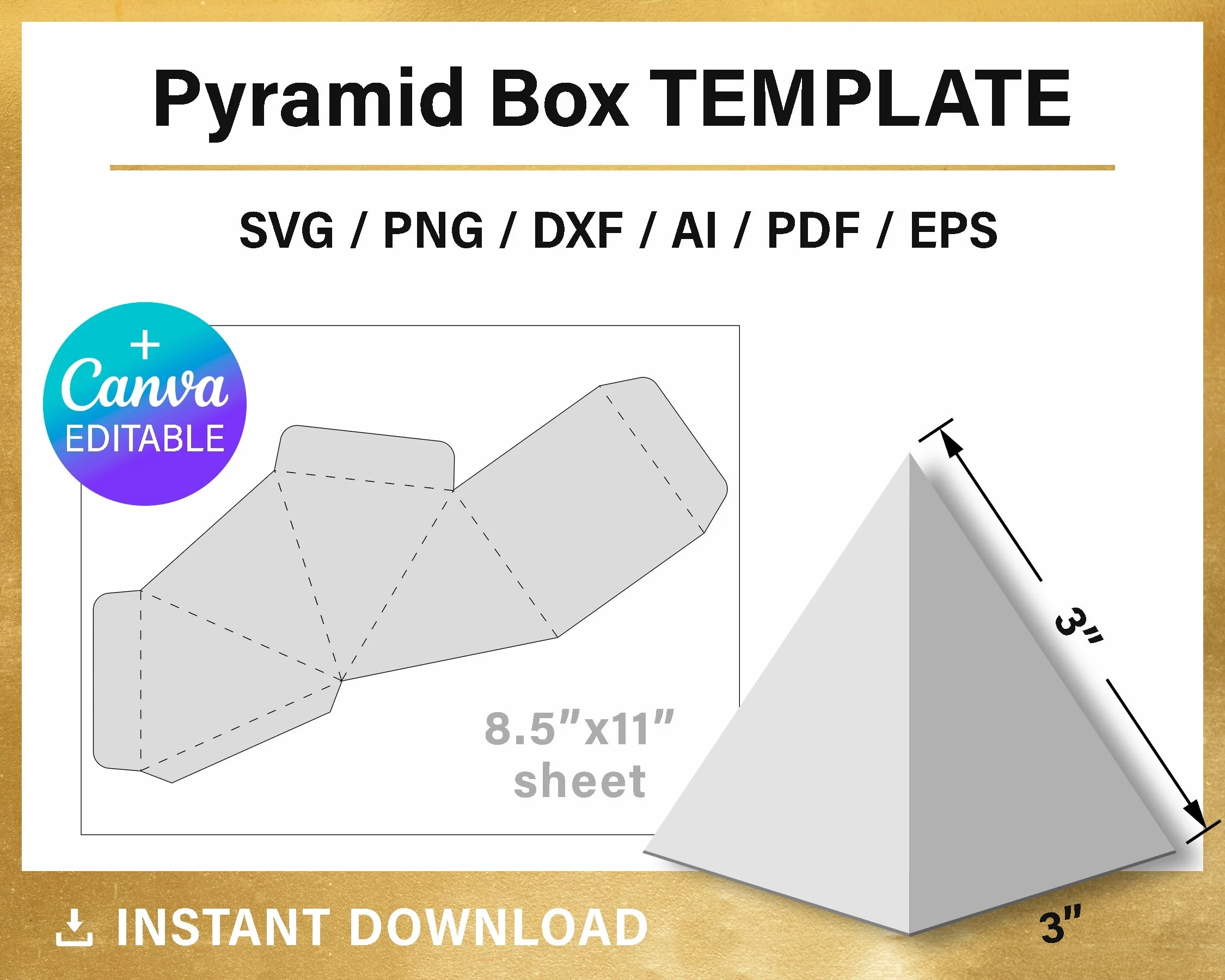 3x3 Inches Pyramid Gift Box Template DIY Triangle Box Wedding