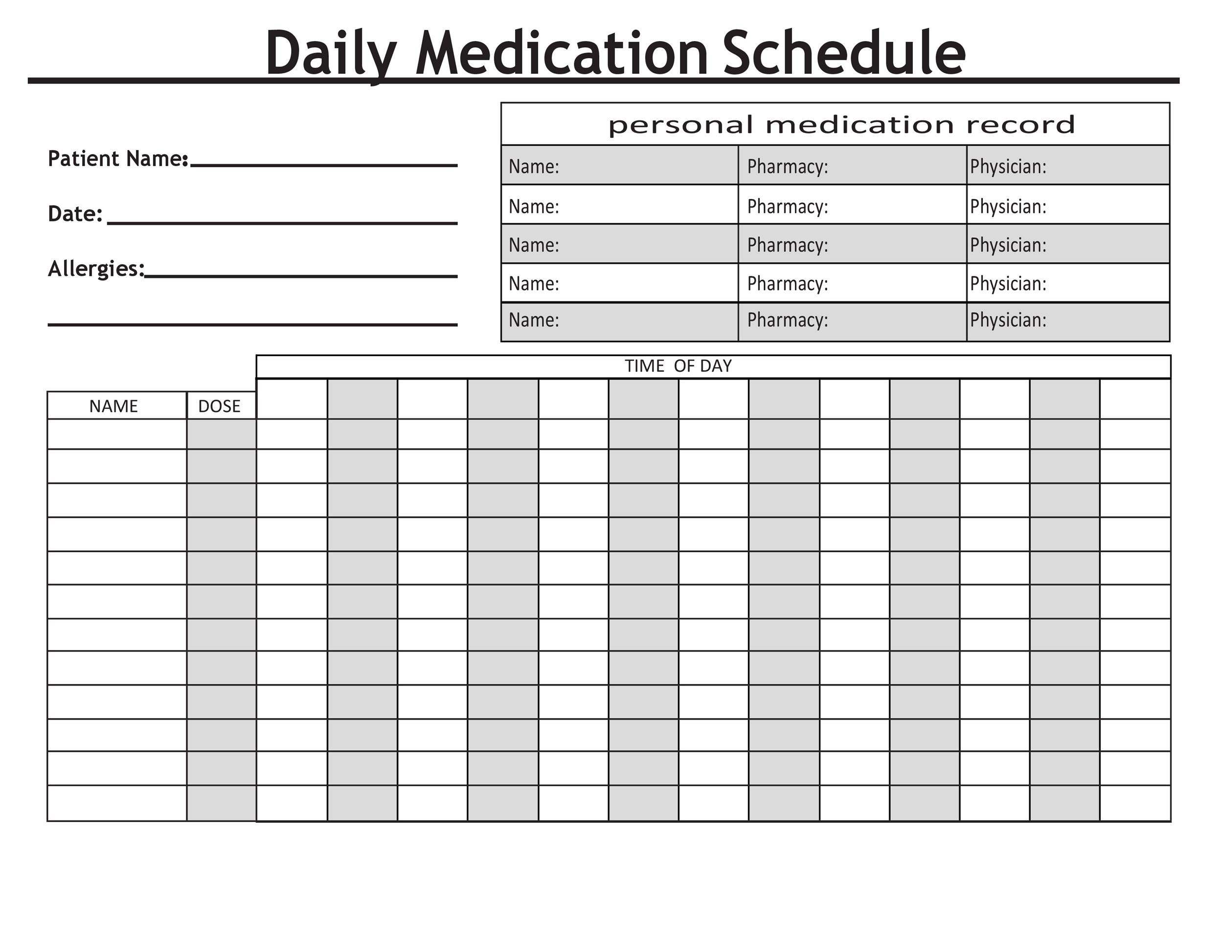 Printable Daily Medication Schedule Template