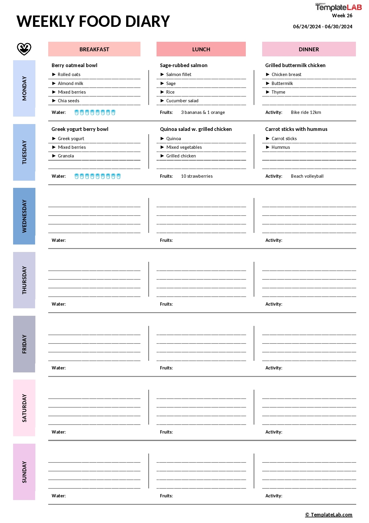 49 Simple Food Diary Templates amp Food Log Examples