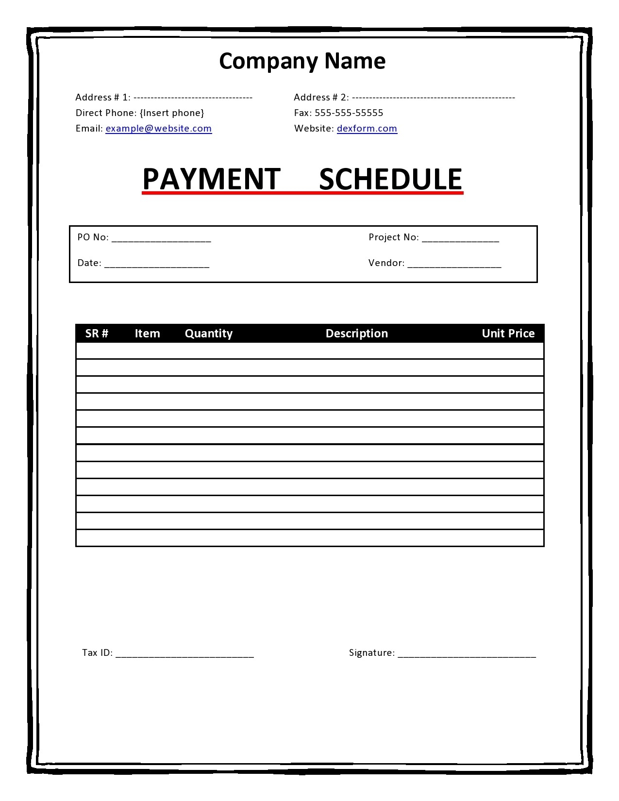 Printable Payment Schedule Template