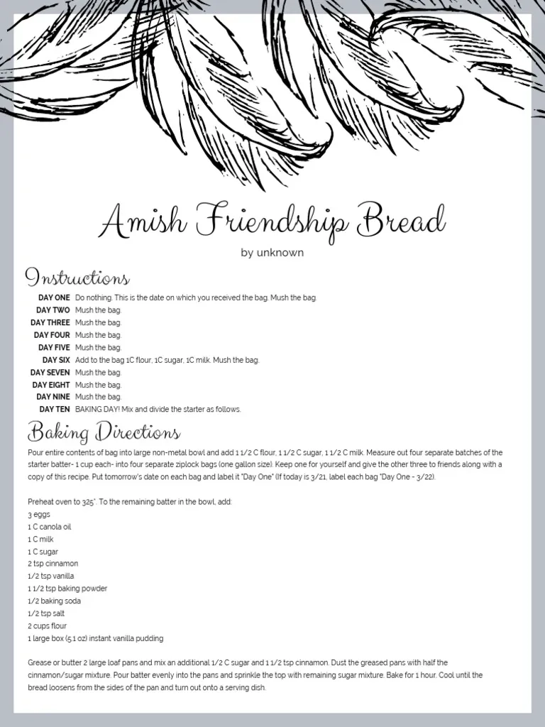 amish friendship bread printable recipe amish friendship bread printable recipe