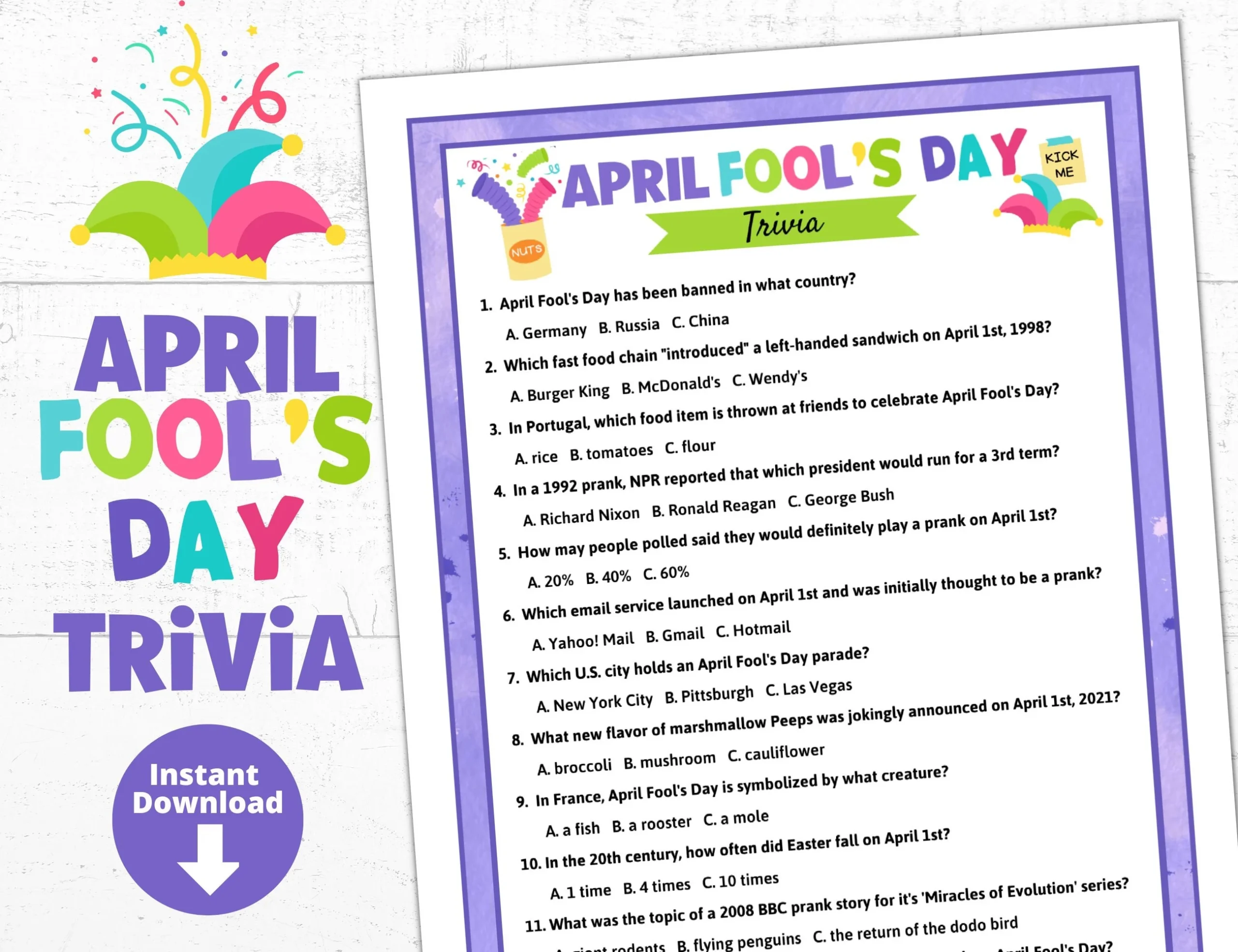 April Fools Day Trivia Game Printable April Fool s Trivia