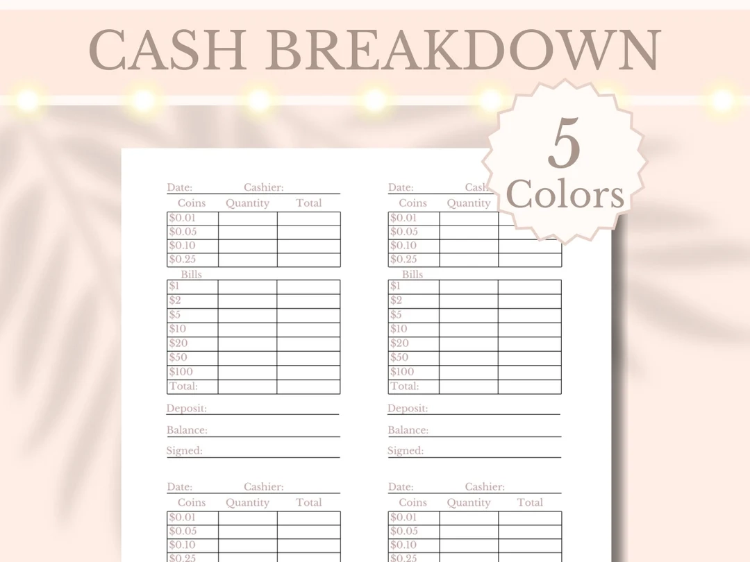 Printable Cash Drawer Count Sheet Template