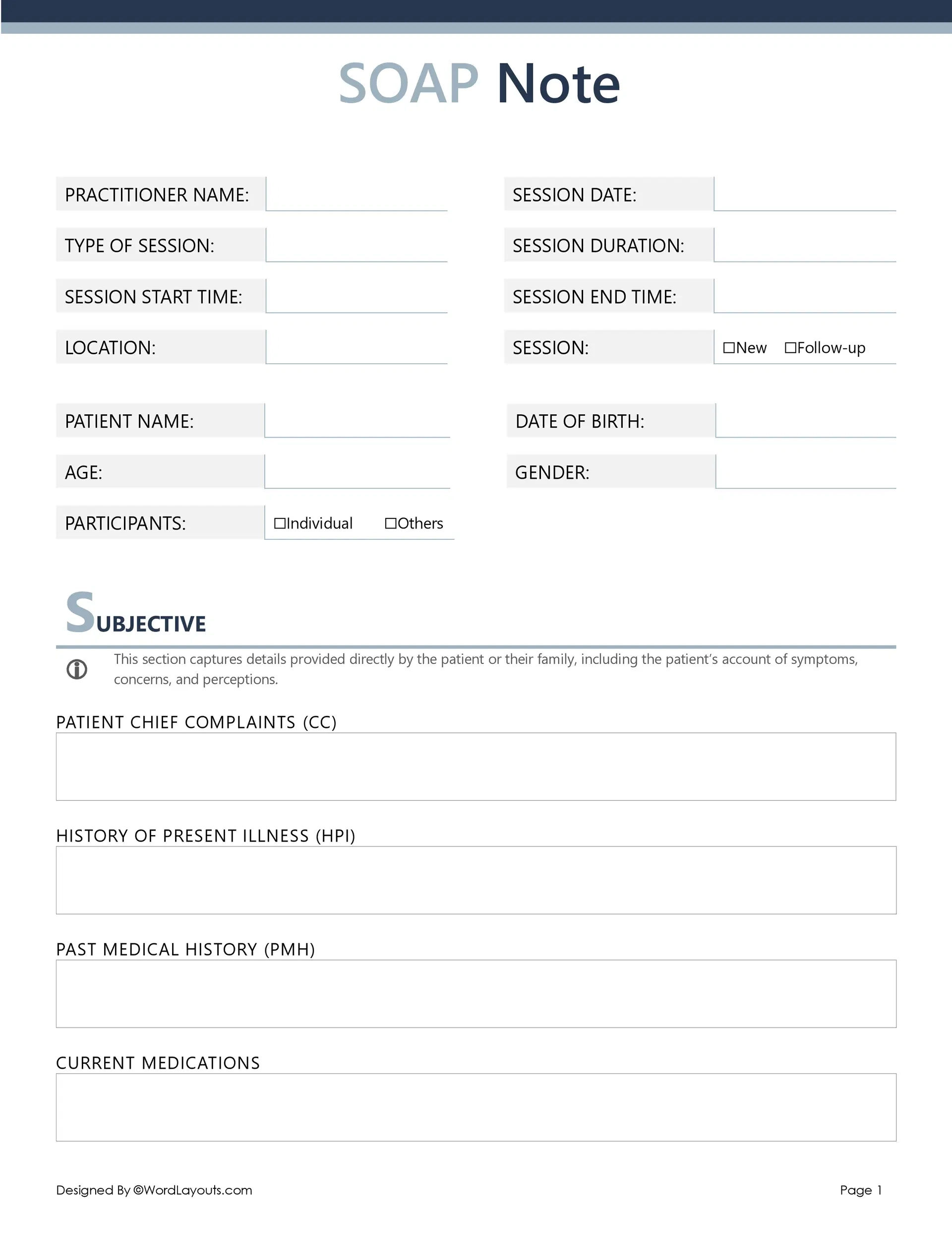 Printable Soap Note Template