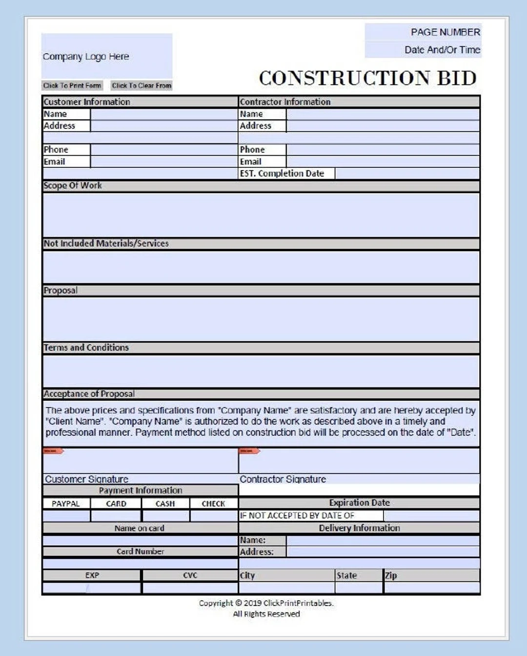 Construction Project Bid Proposal Form Template Simple Minimal Construction Project Bid Proposal Form Template Simple Minimal