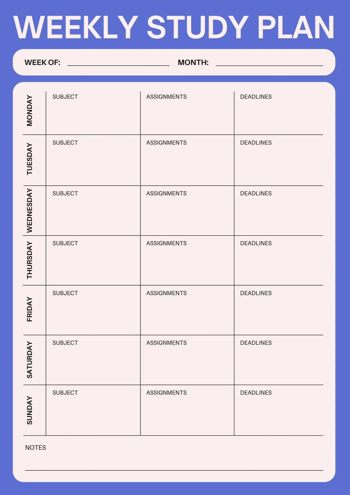 Student Planner Template Free Printable