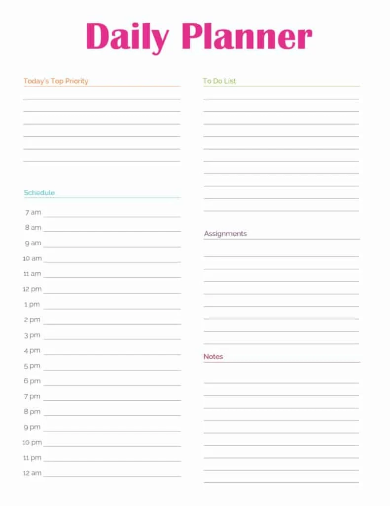 Daily Planner Template Printable Daily Planner Template Printable