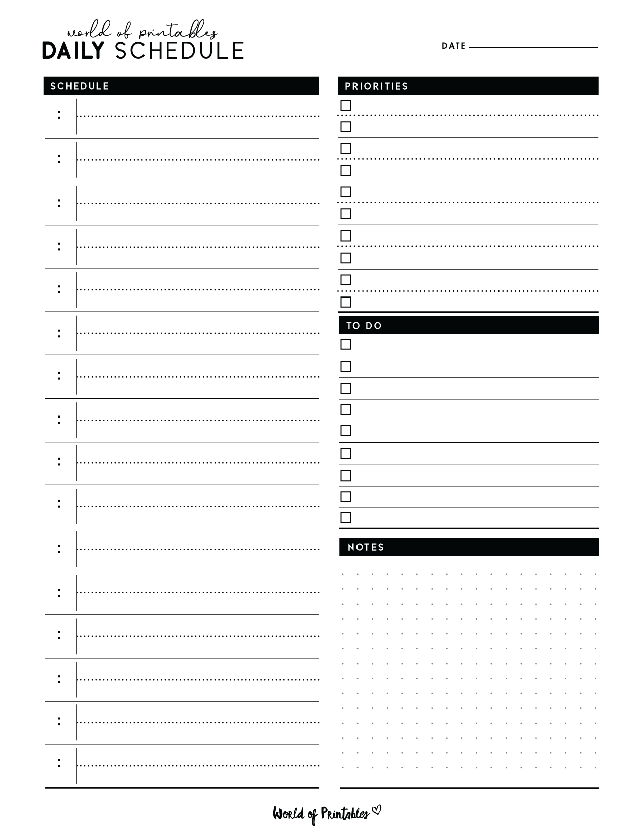 Blank Daily Schedule Template Printable