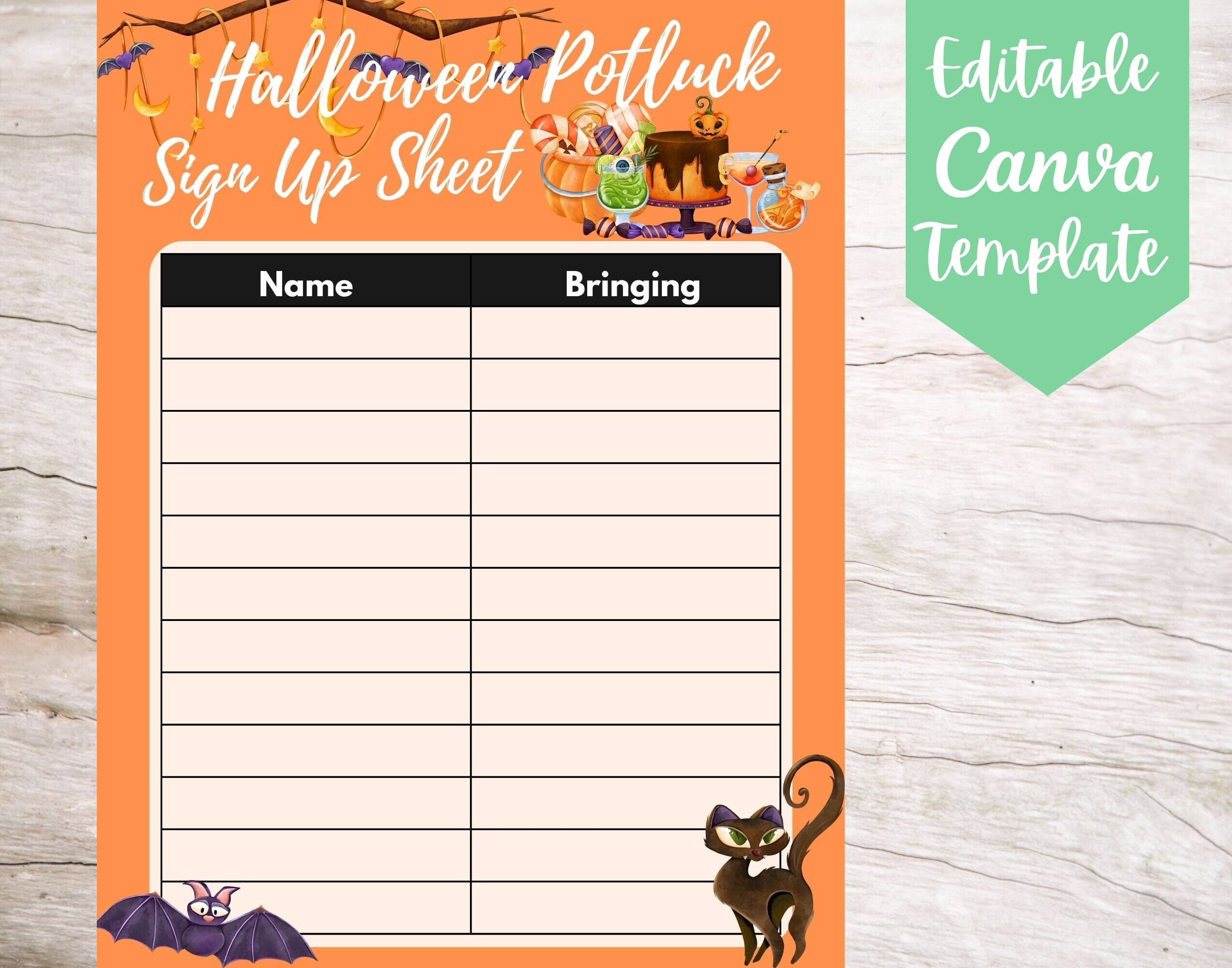 Template Printable Halloween Potluck Sign Up Sheet