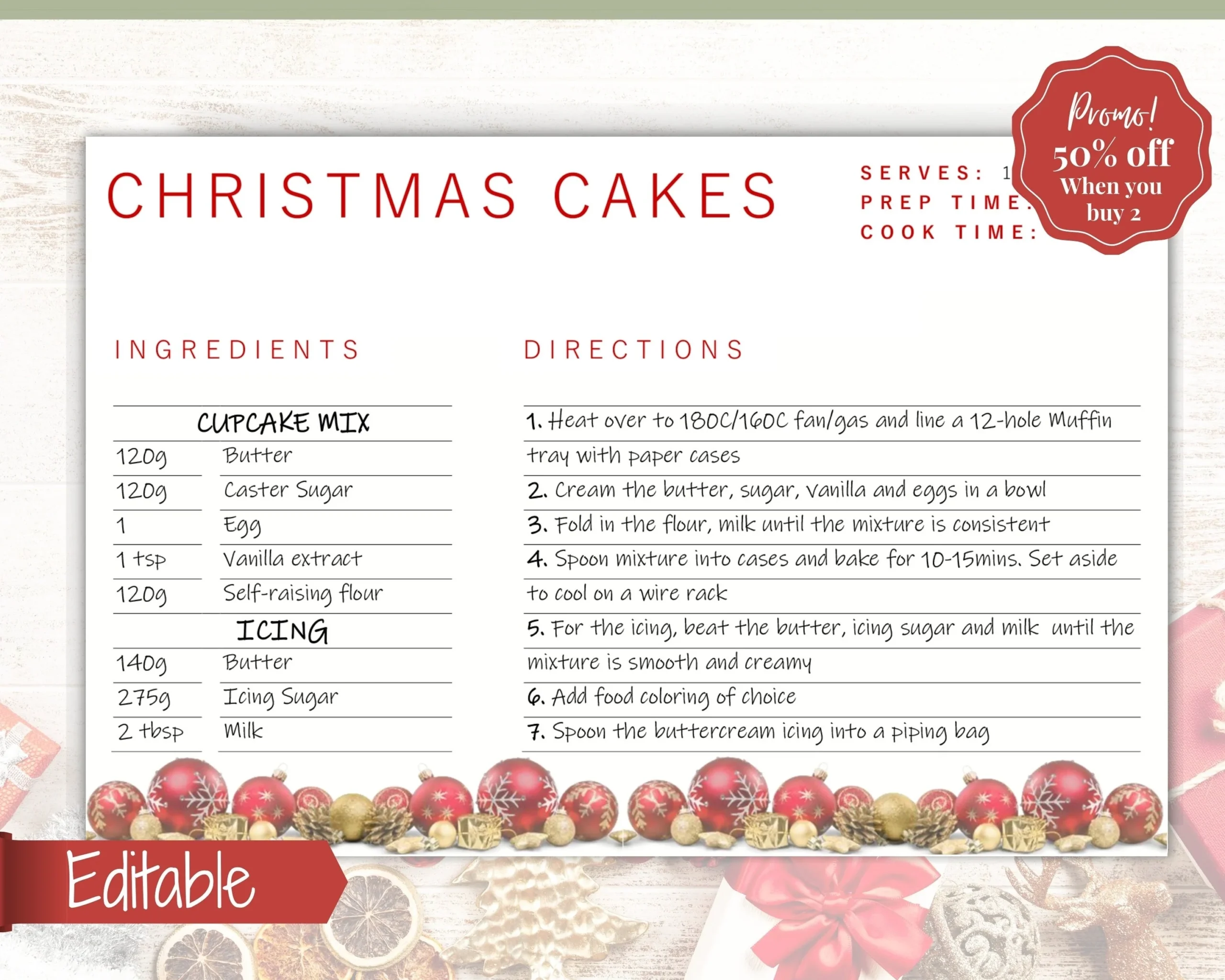 Editable Christmas Recipe Card Template Printable