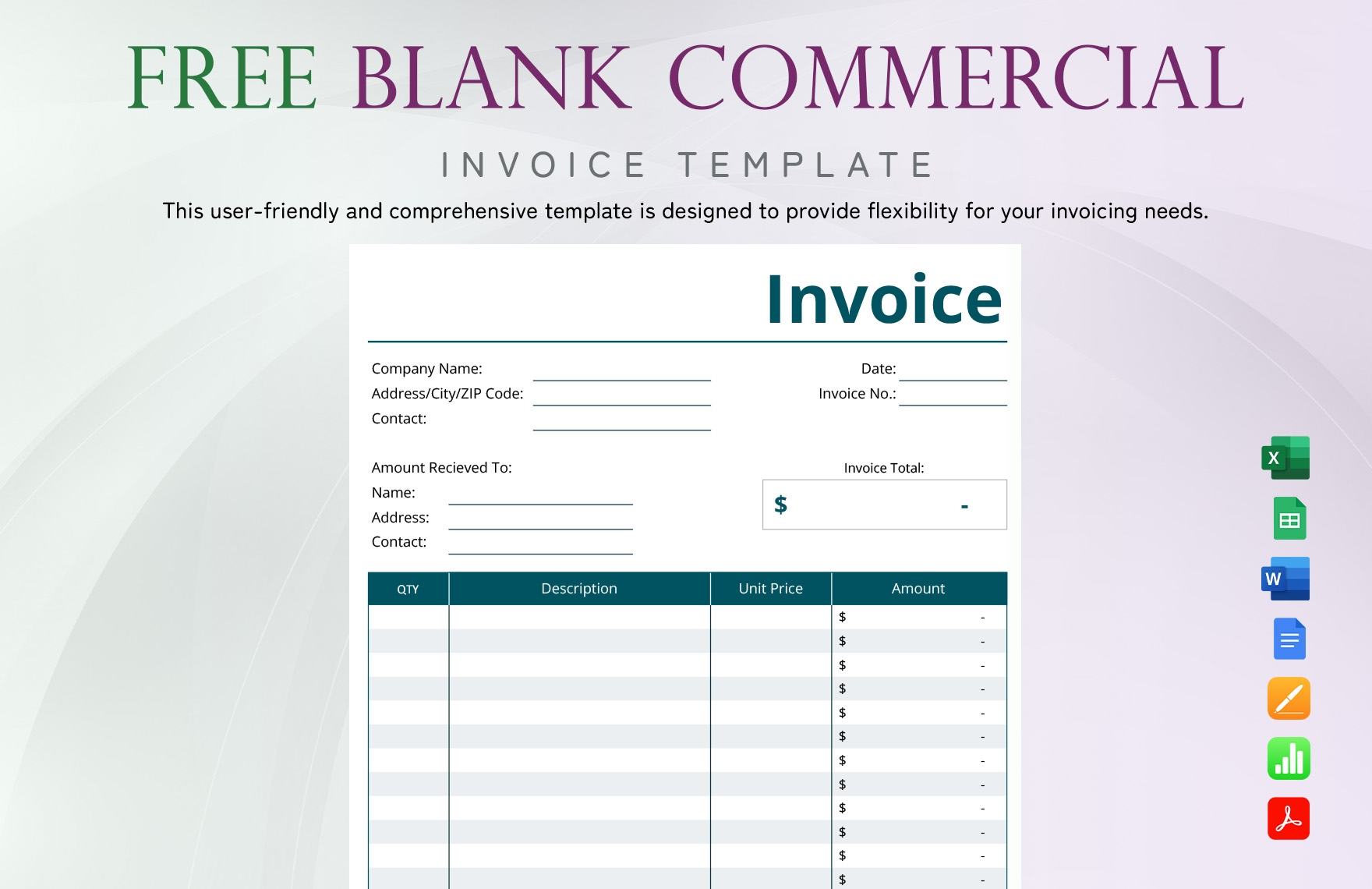 Printable Commercial Invoice Template