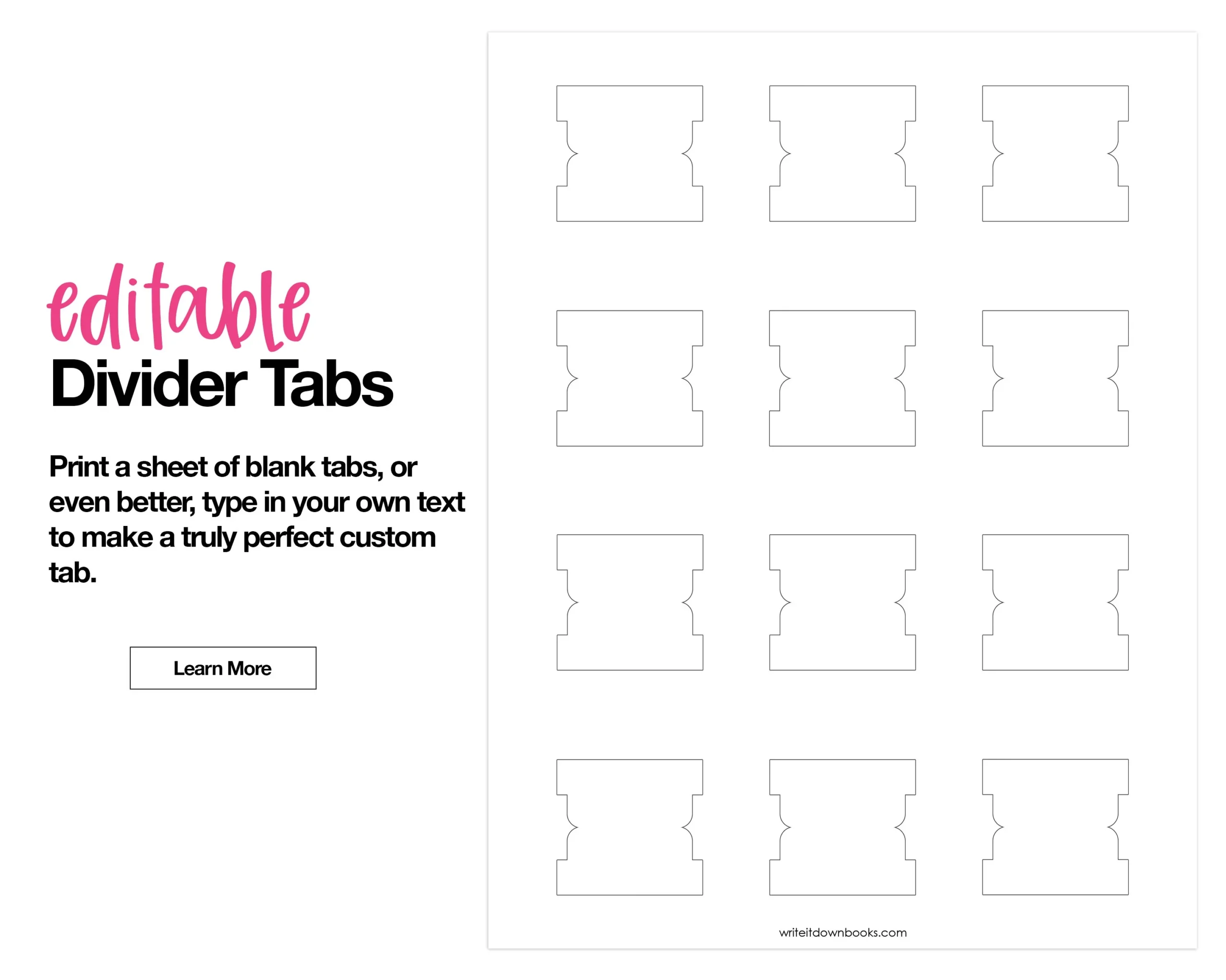 Printable Index Tabs Template