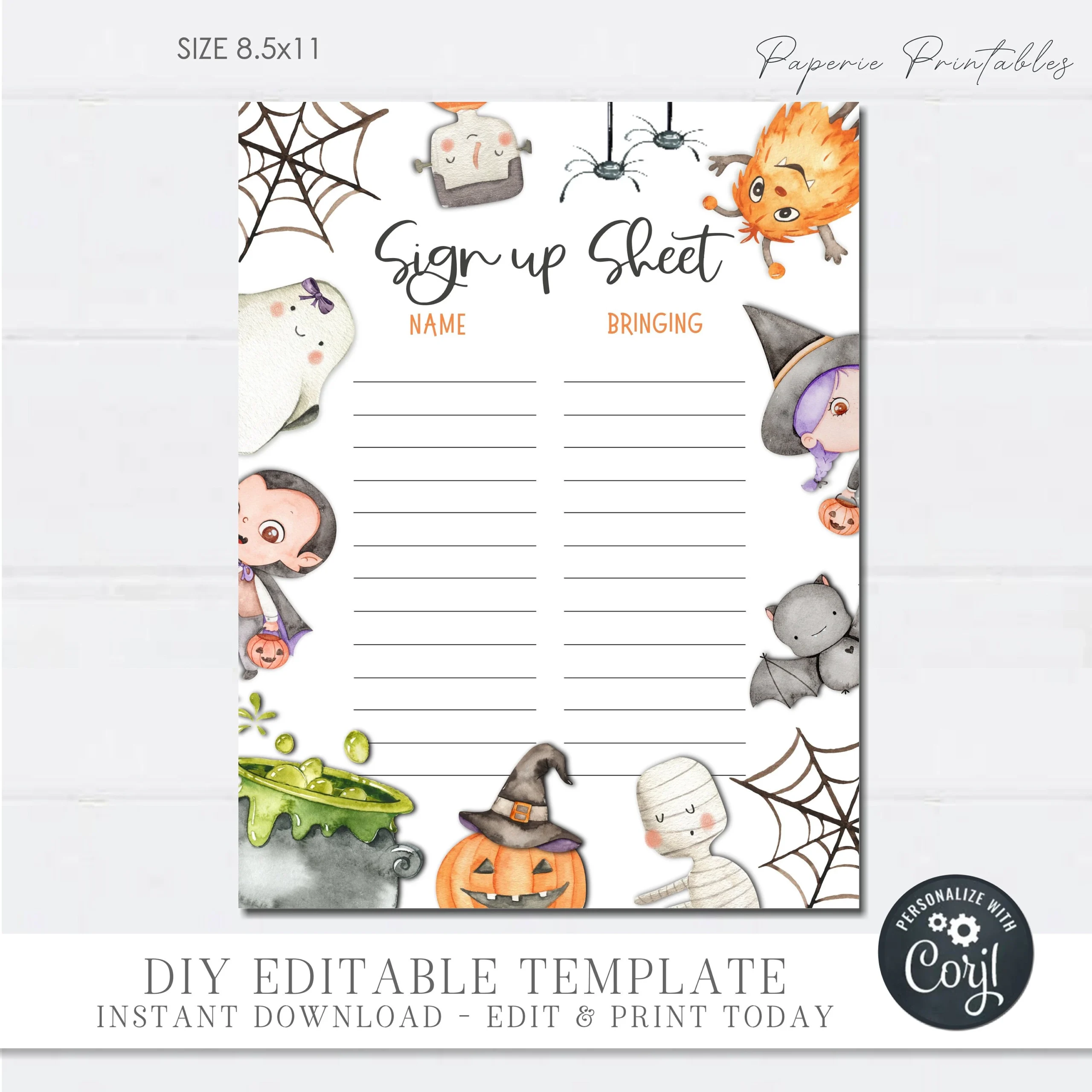 Editable Halloween Potluck Sign Up Sheet DIY Corjl Template Editable Halloween Potluck Sign Up Sheet DIY Corjl Template