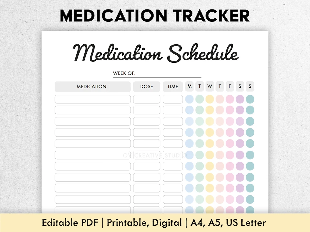 Editable Medication Schedule Printable Medicine Intake Tracker Weekly Medication Log Supplement Tracker Medicine Taker Tracker Etsy 