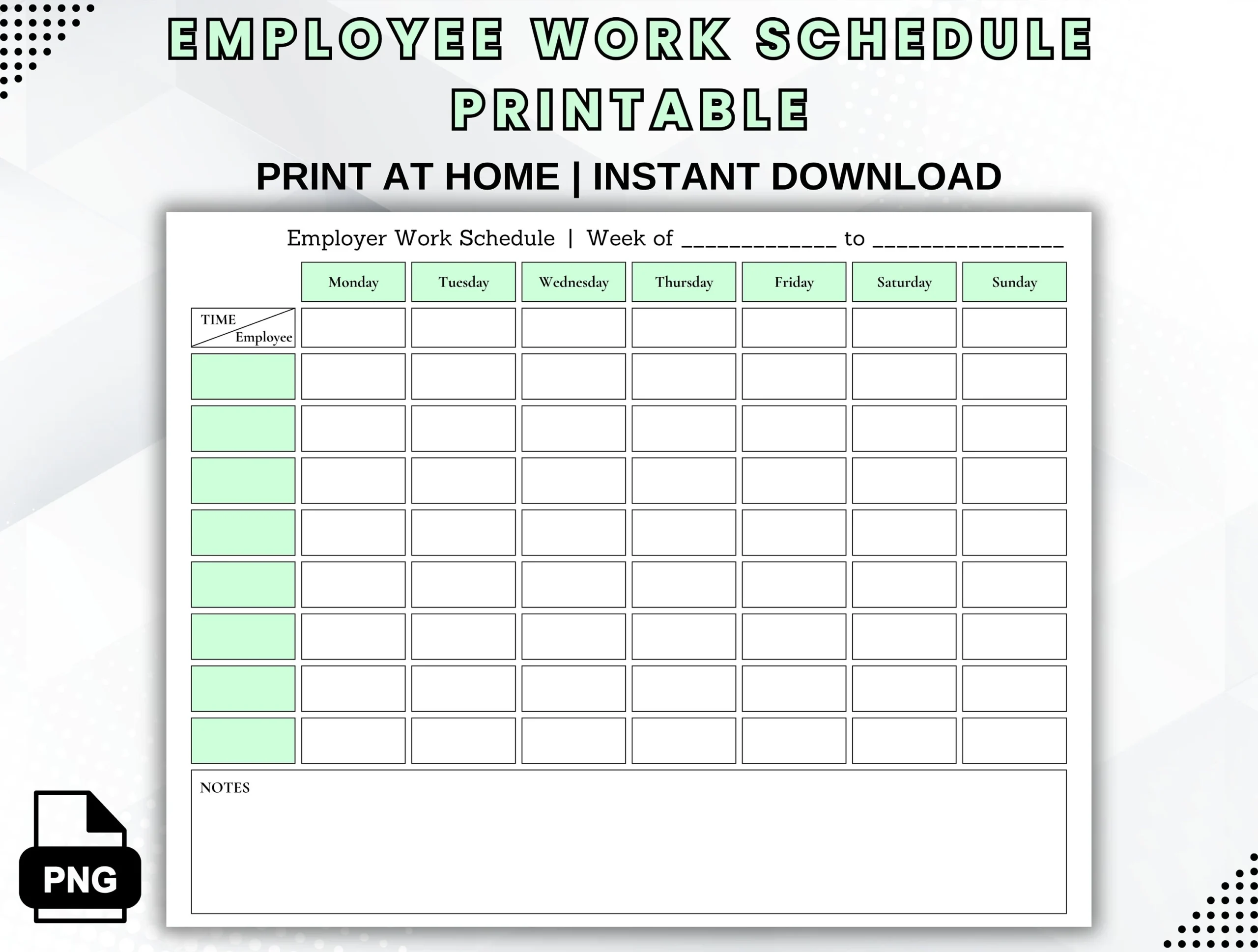 Employee Work Schedule Printable Weekly Staff Shift Template PDF 