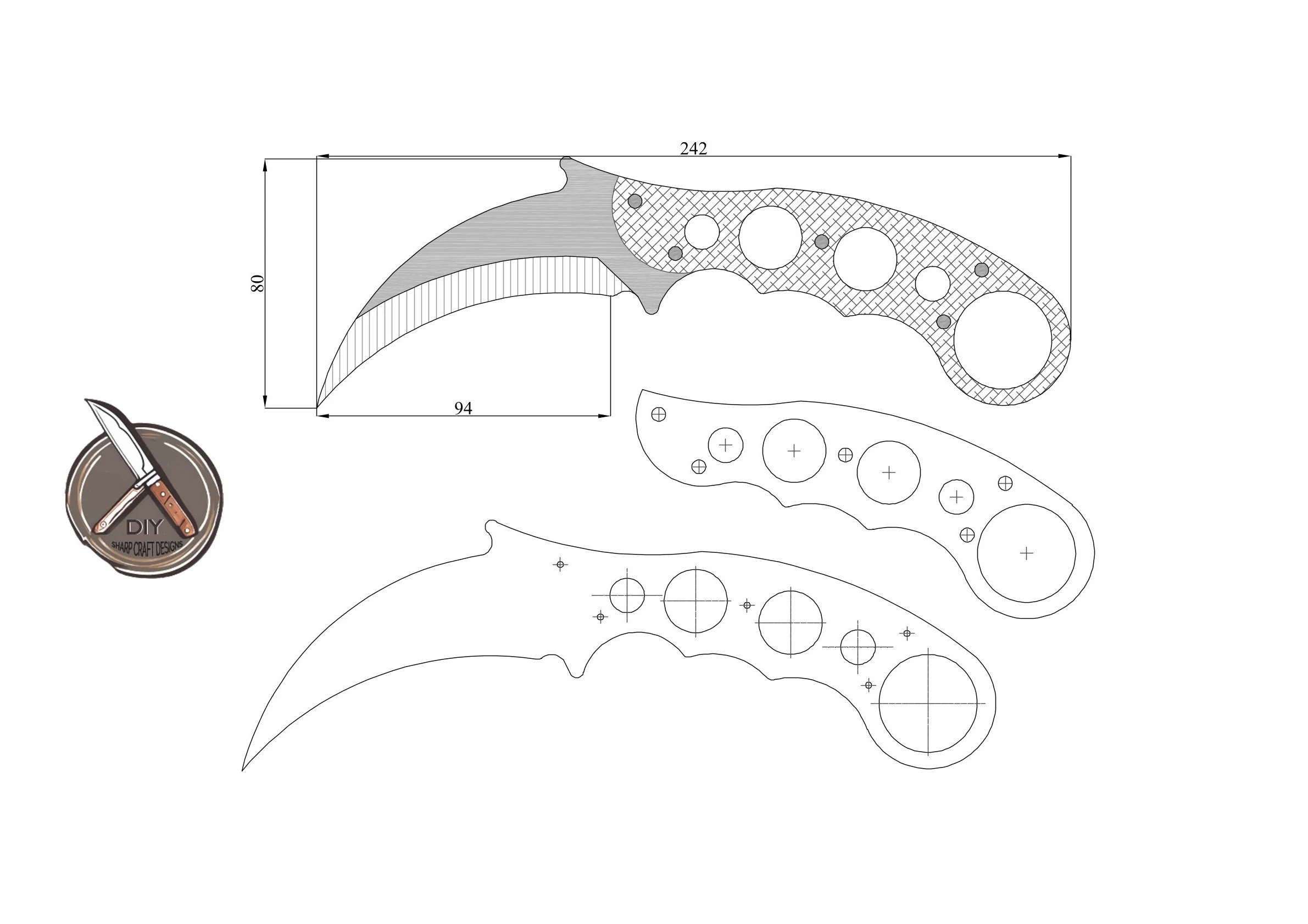 Actual Size Printable Karambit Knife Template