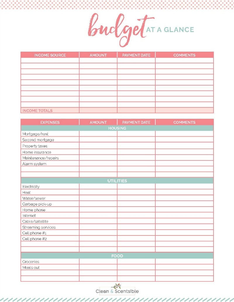 budgeting printable sheets