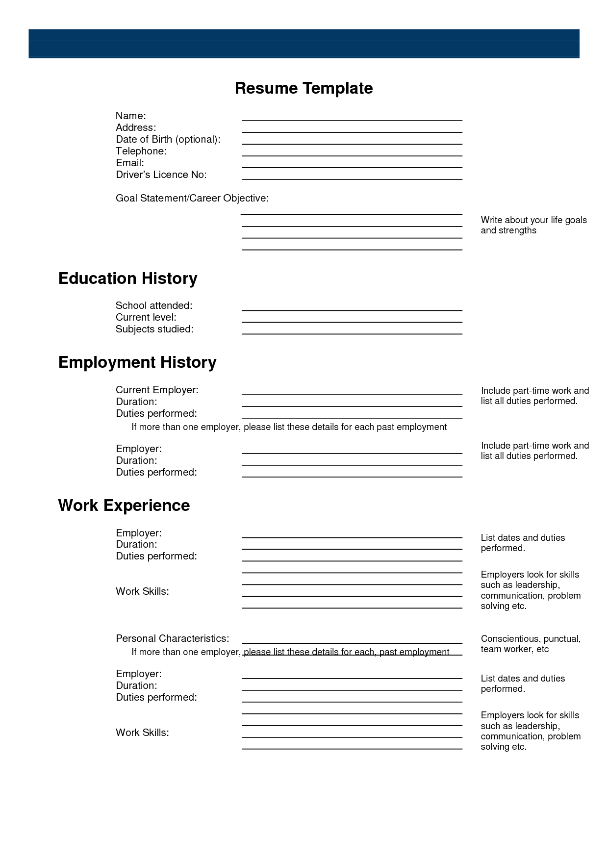 Blank Resume Template Printable