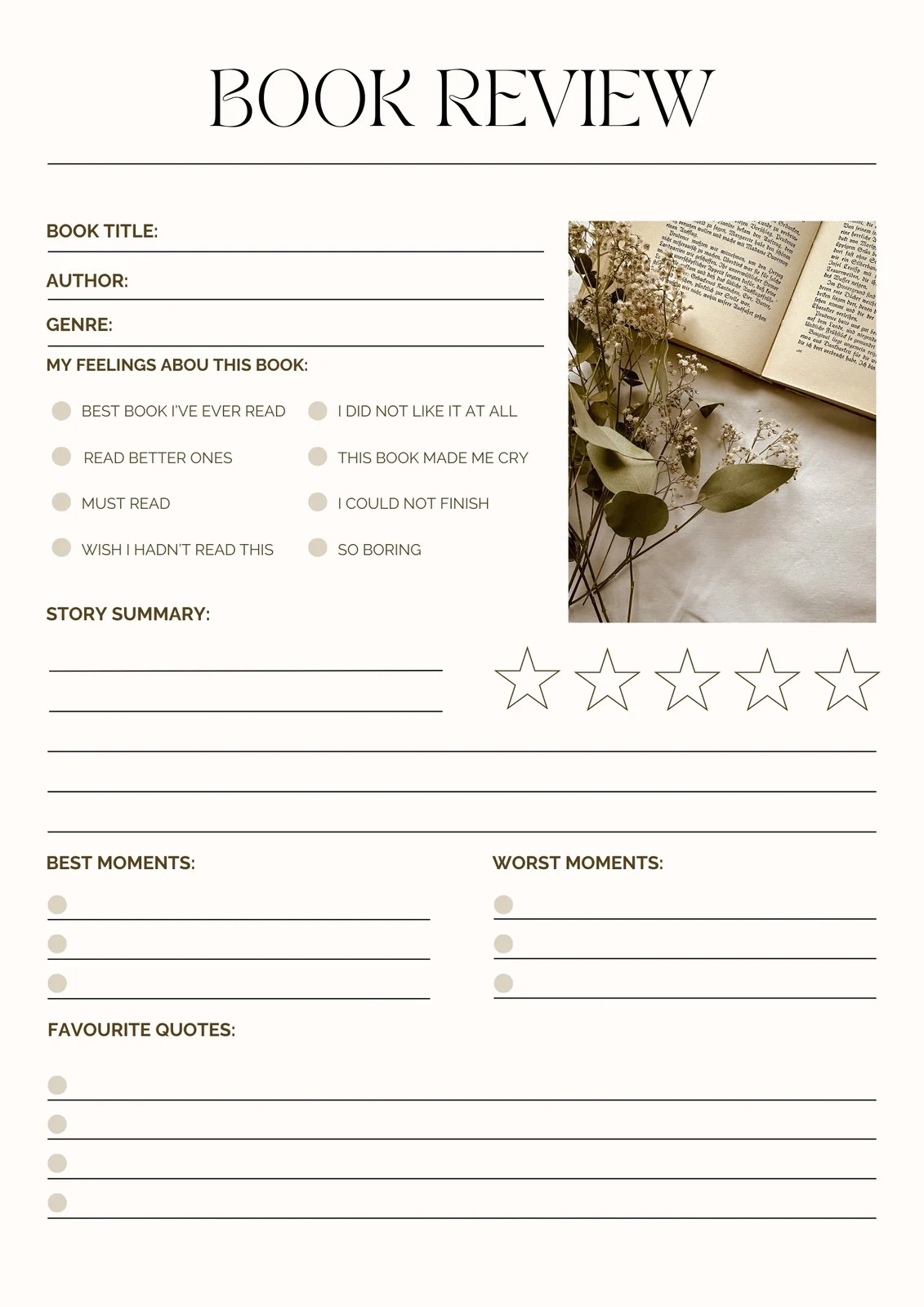 Printable Book Review Template