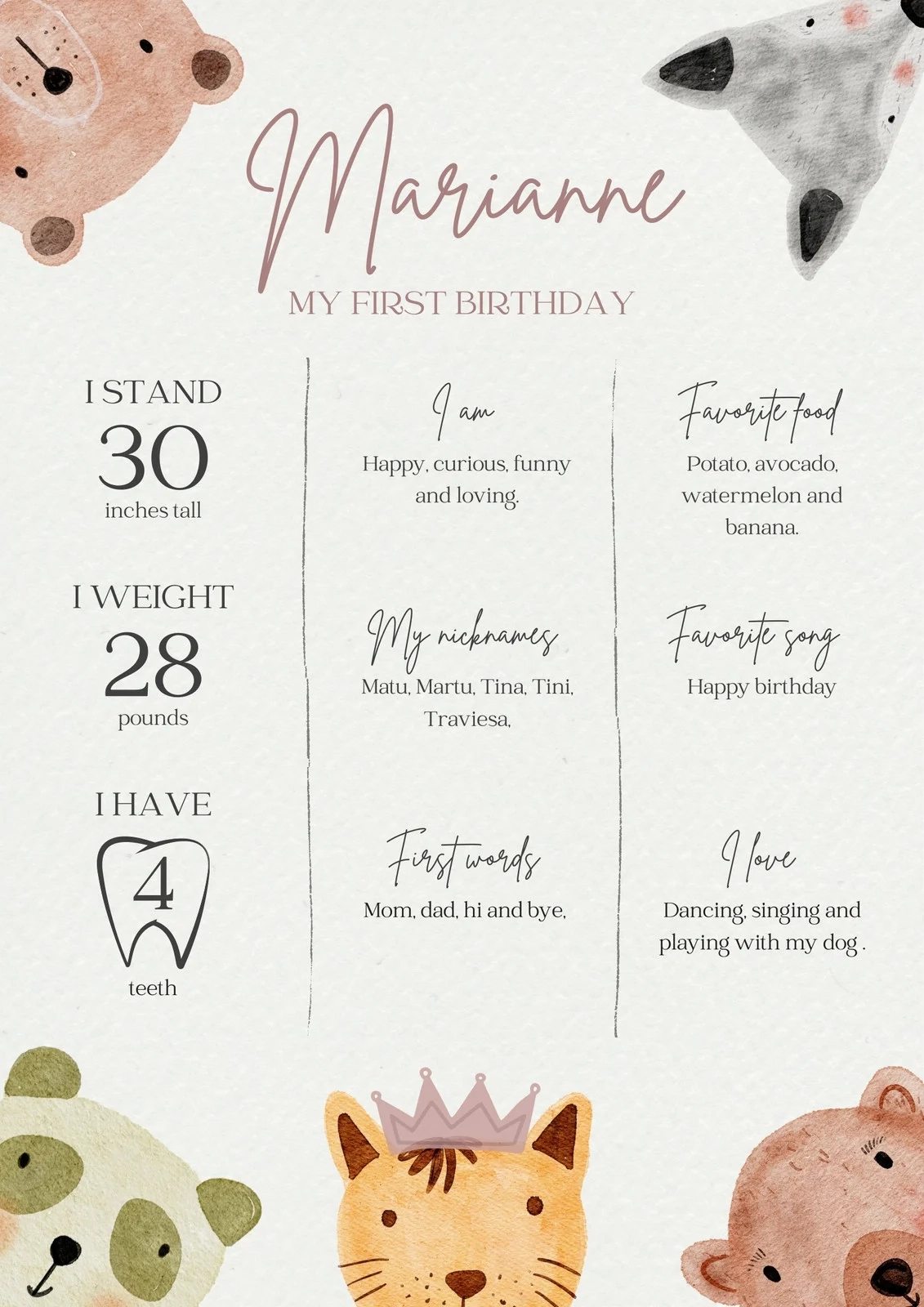 Printable First Birthday Milestone Poster Template Free