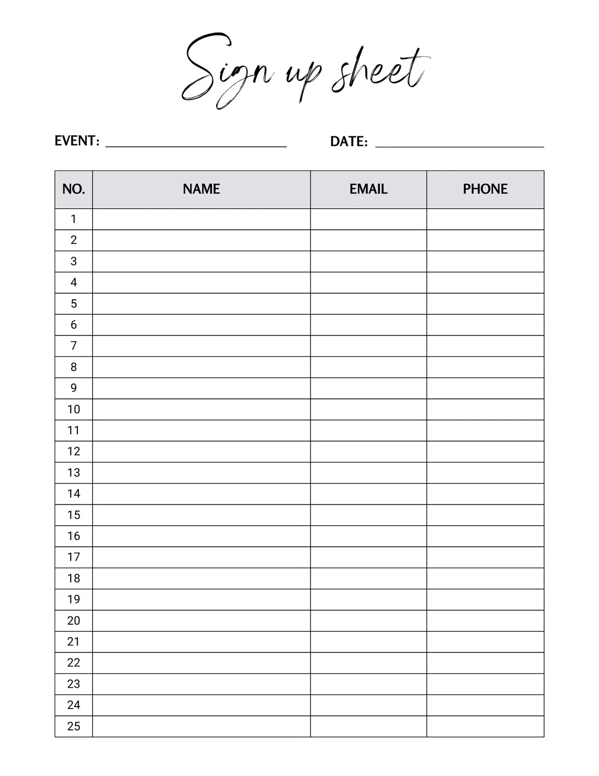 Free And Customizable Sign Up Sheet Templates