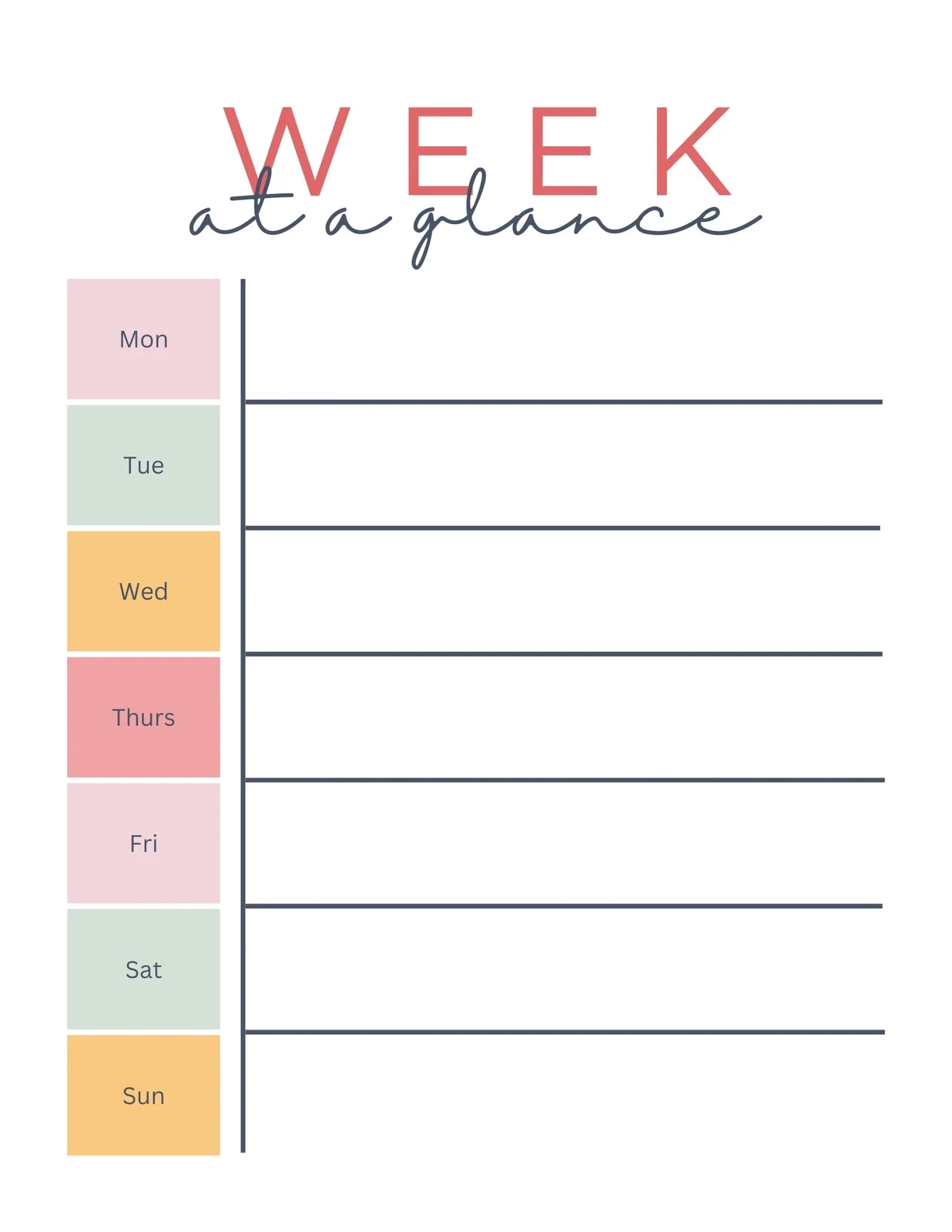 Printable Template For Weekly Schedule