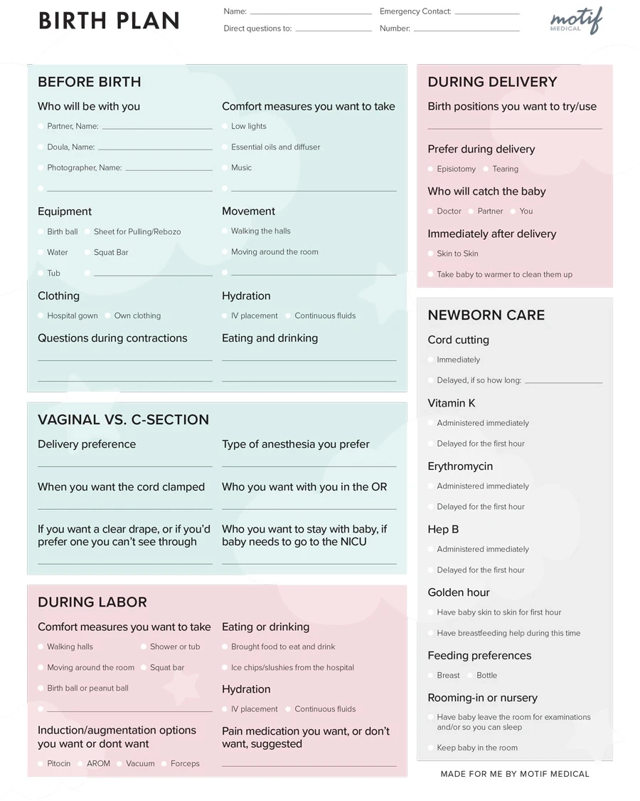 Birth Plan Template Printable
