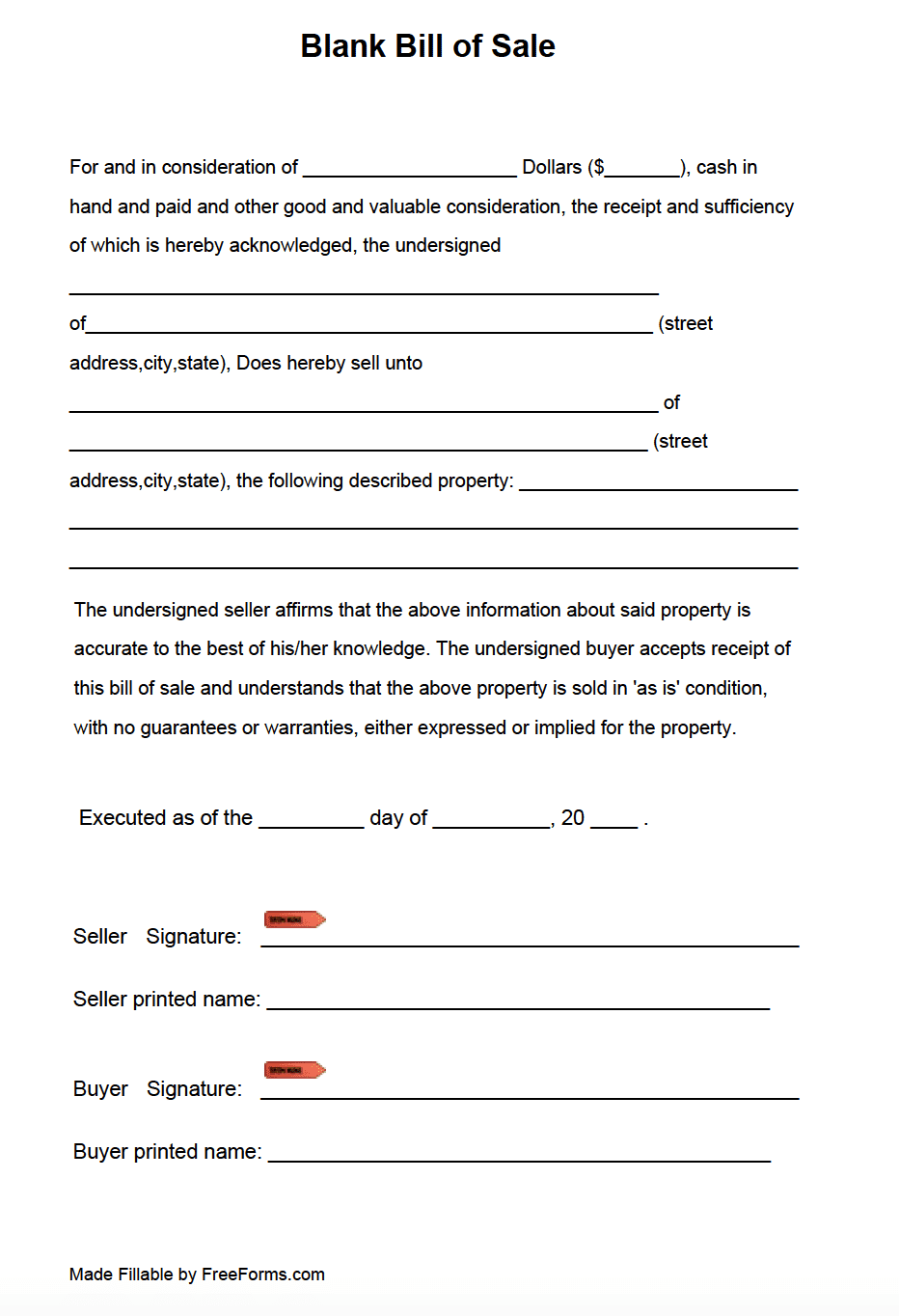 Bill Of Sale Template Free Printable