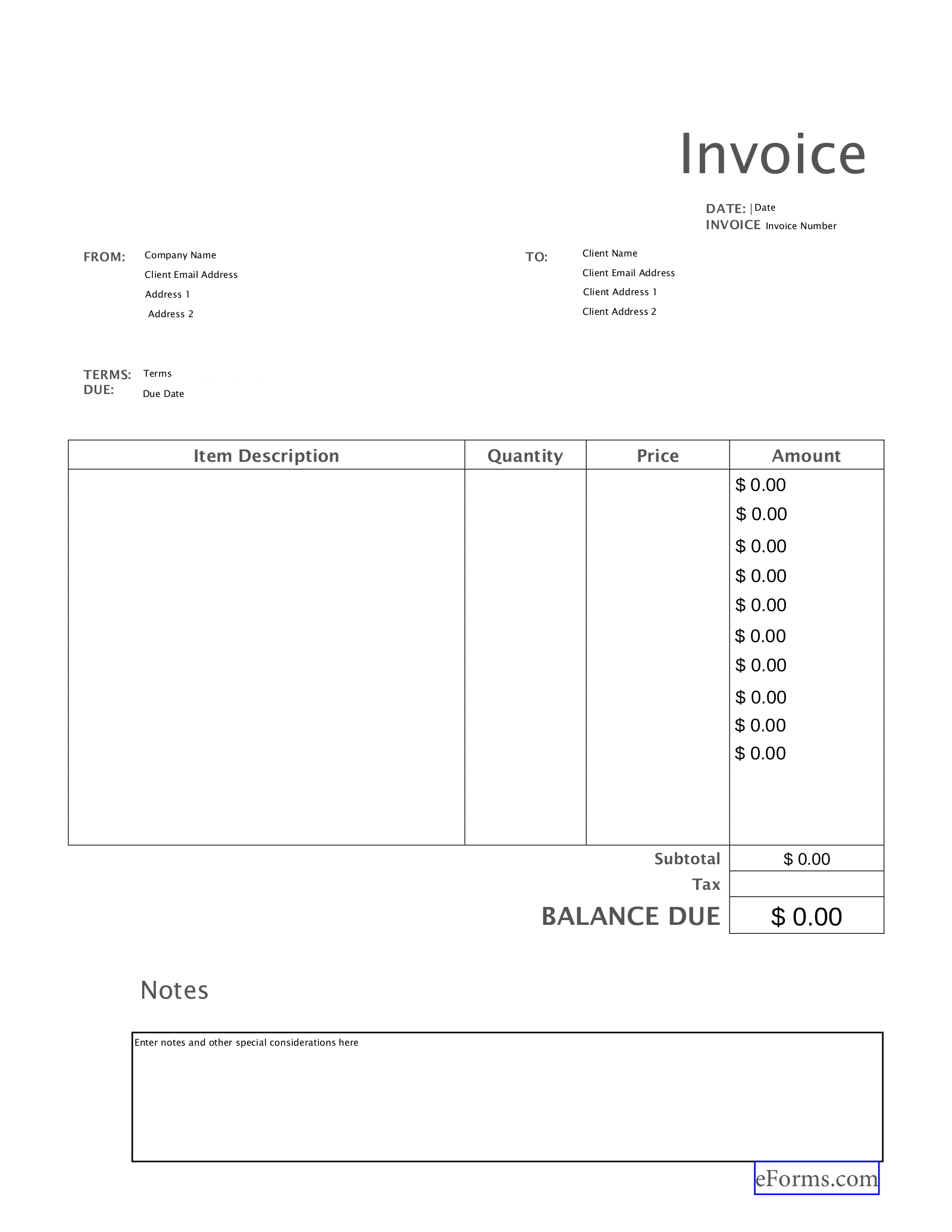Editable Printable Invoice Template