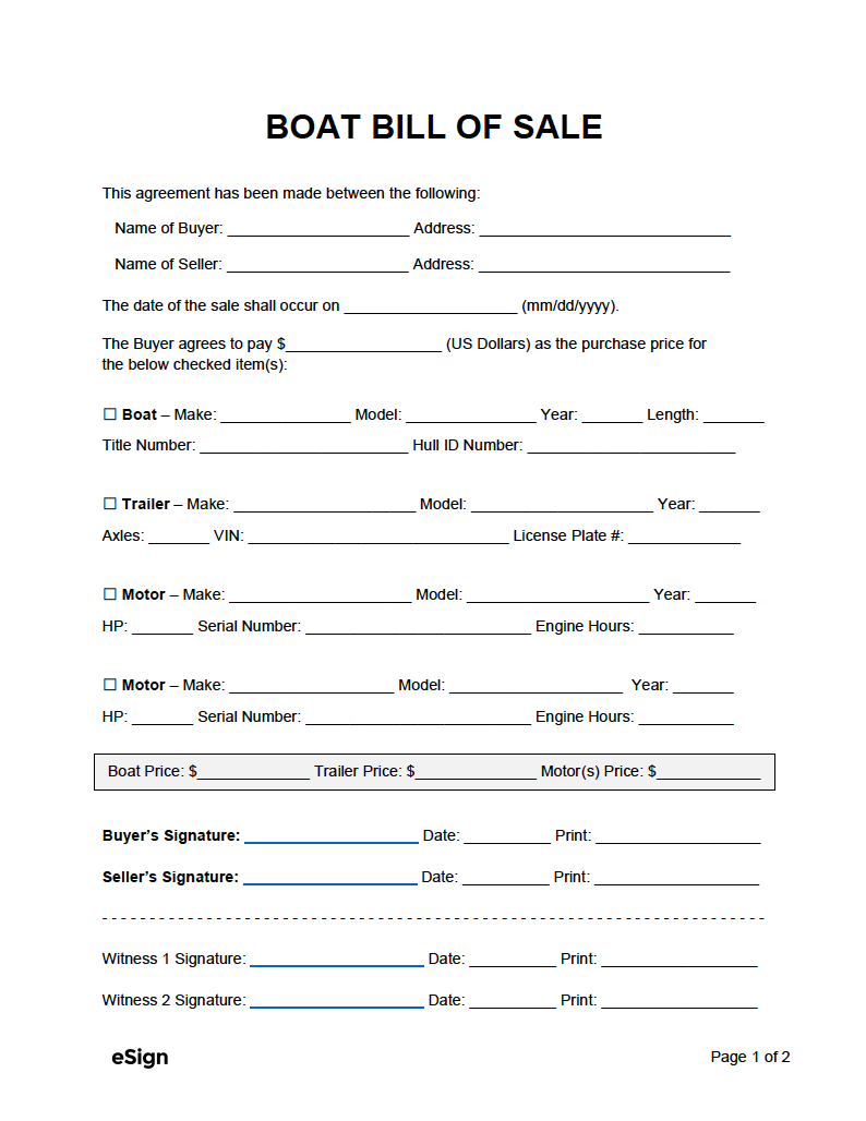 Printable Boat Bill Of Sale Template Printable Boat Bill Of Sale Template