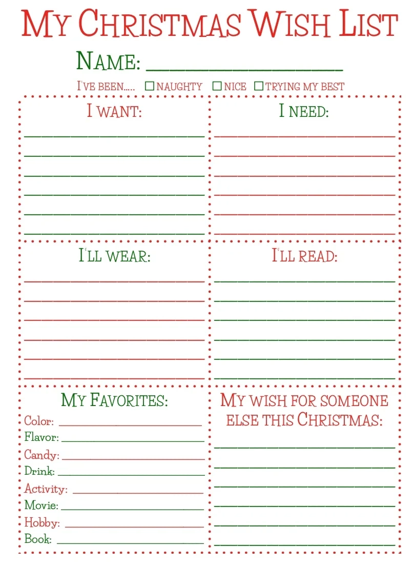 Free Christmas List Template Printable