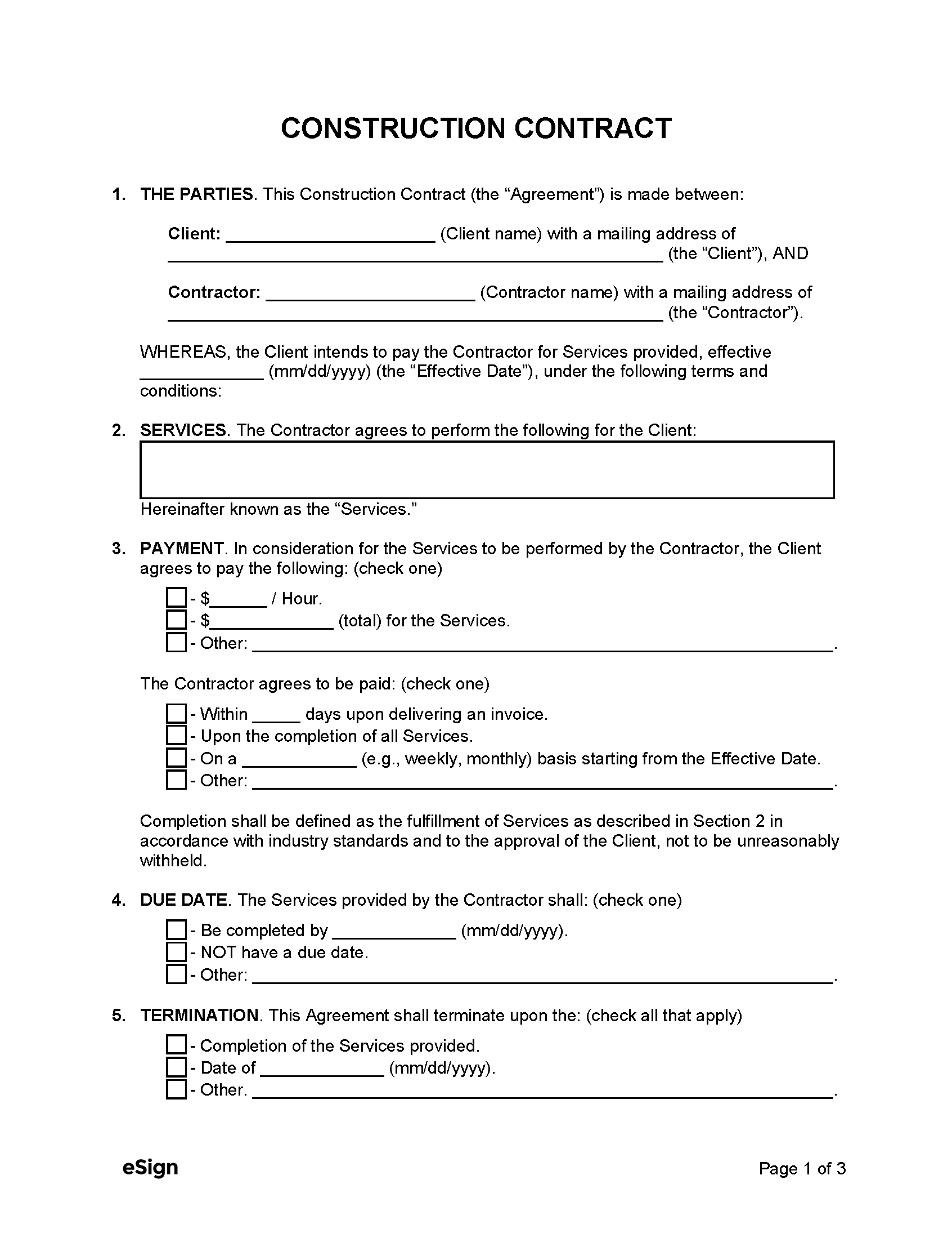 Free Construction Contract Template PDF Word Free Construction Contract Template PDF Word