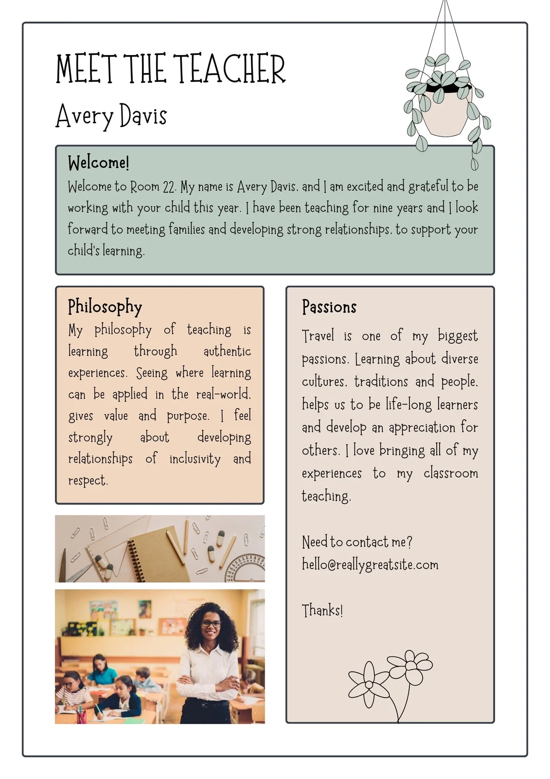Printable Teacher Bio Template