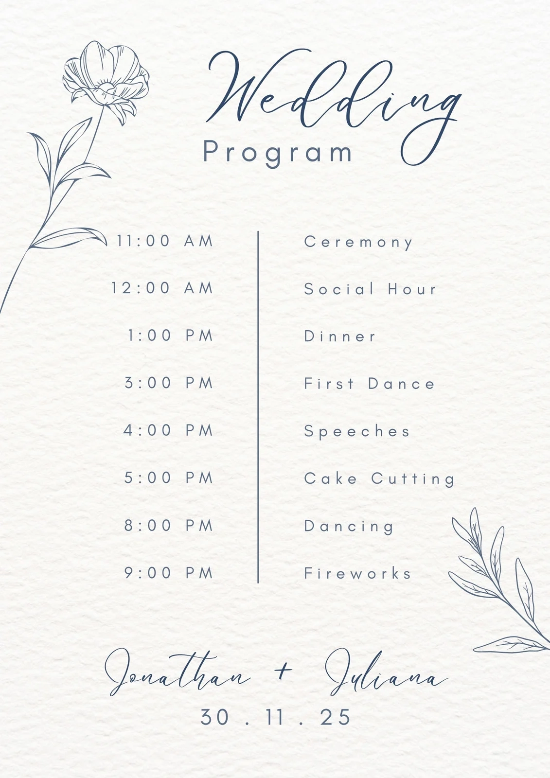 Printable Wedding Reception Program Template Free