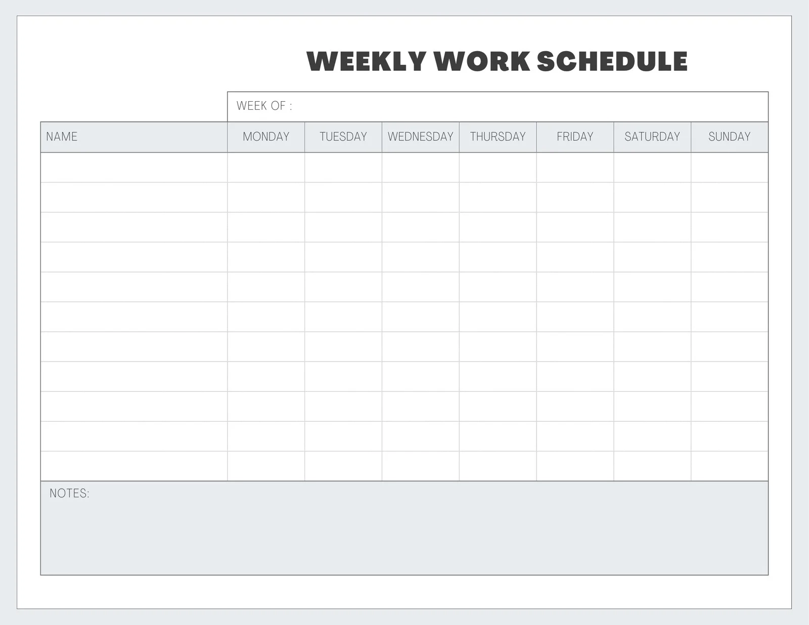Free Printable Employee Weekly Schedule Template