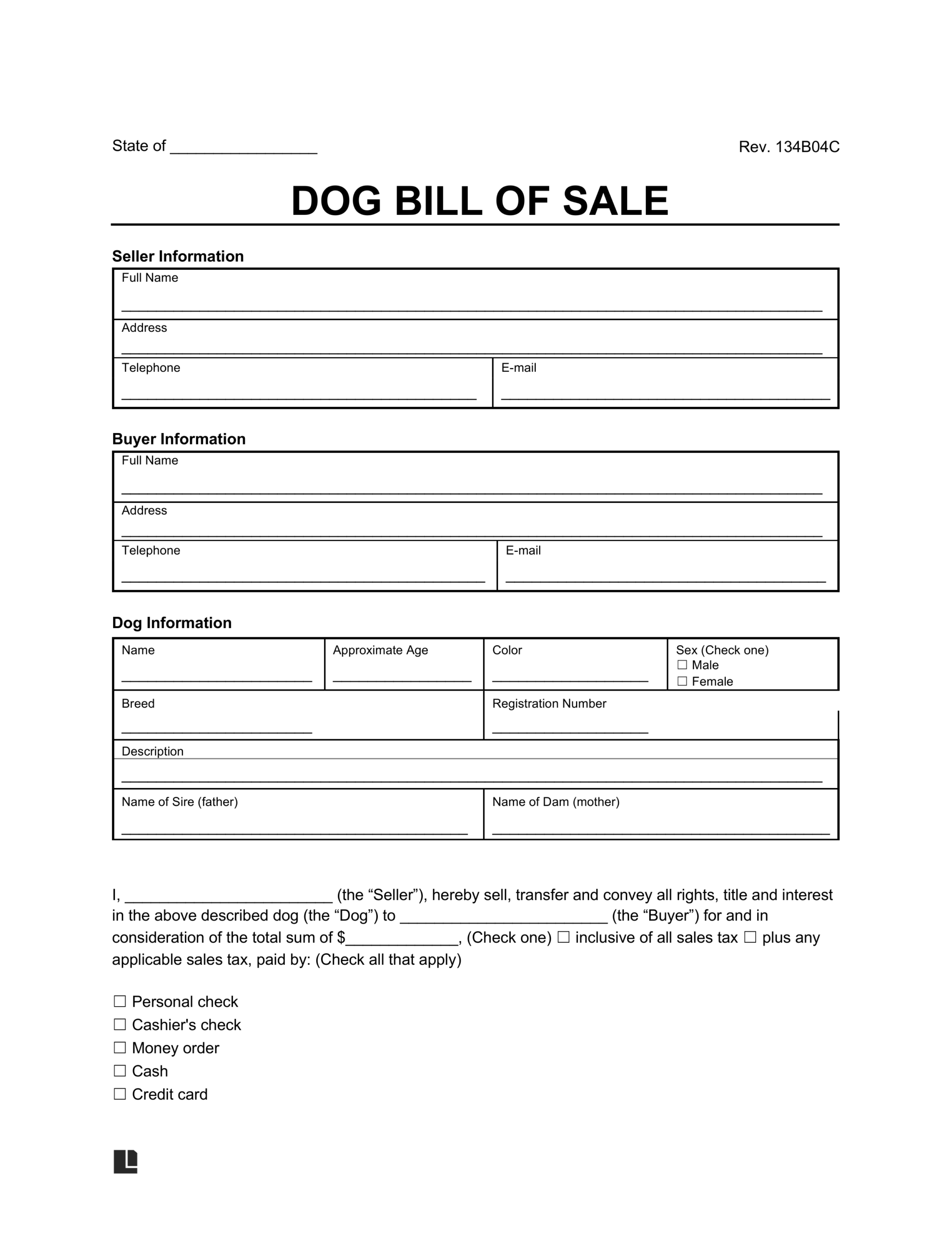 Printable Blank Puppy Sale Contract Templates