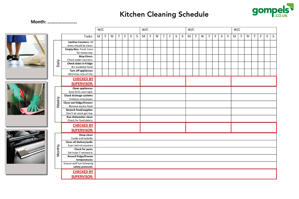 Free Editable Kitchen Cleaning Schedule Gompels Care