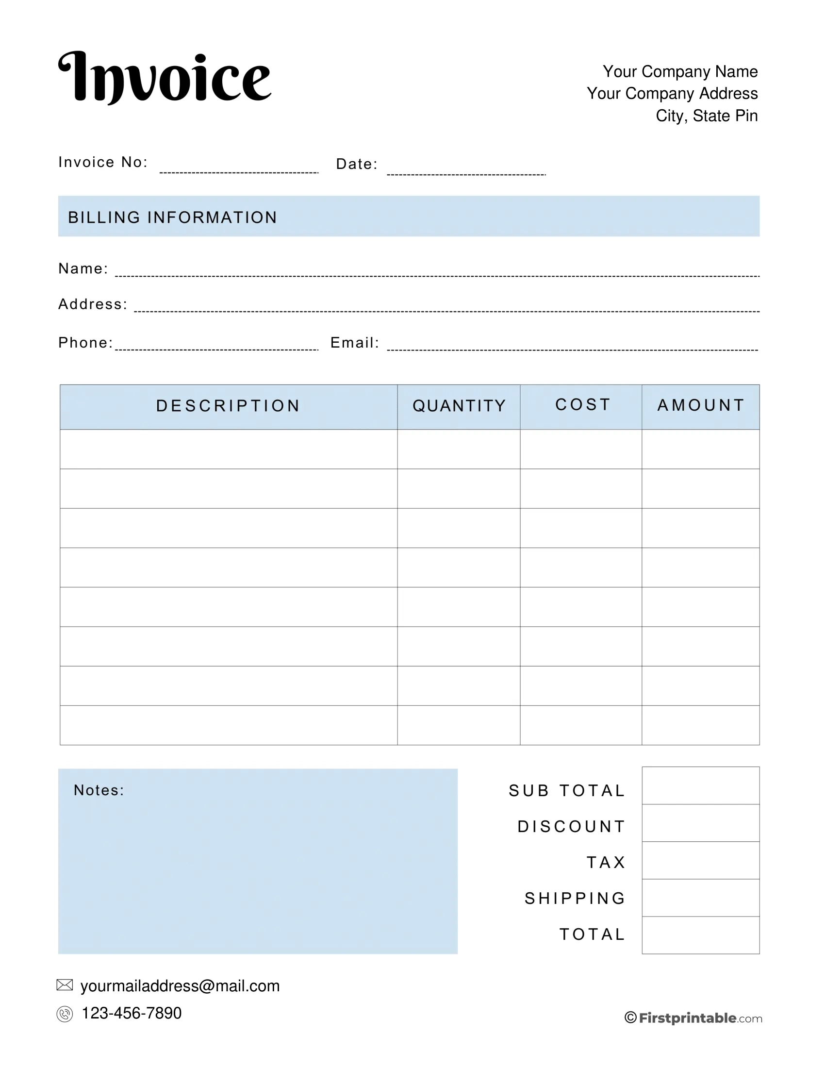 Free Invoice Template Blank Printable Download