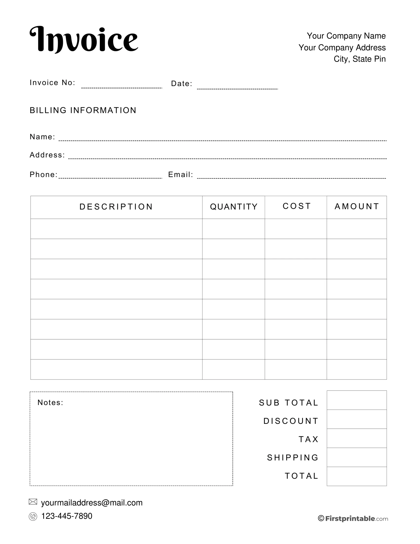 Printable Invoices Templates
