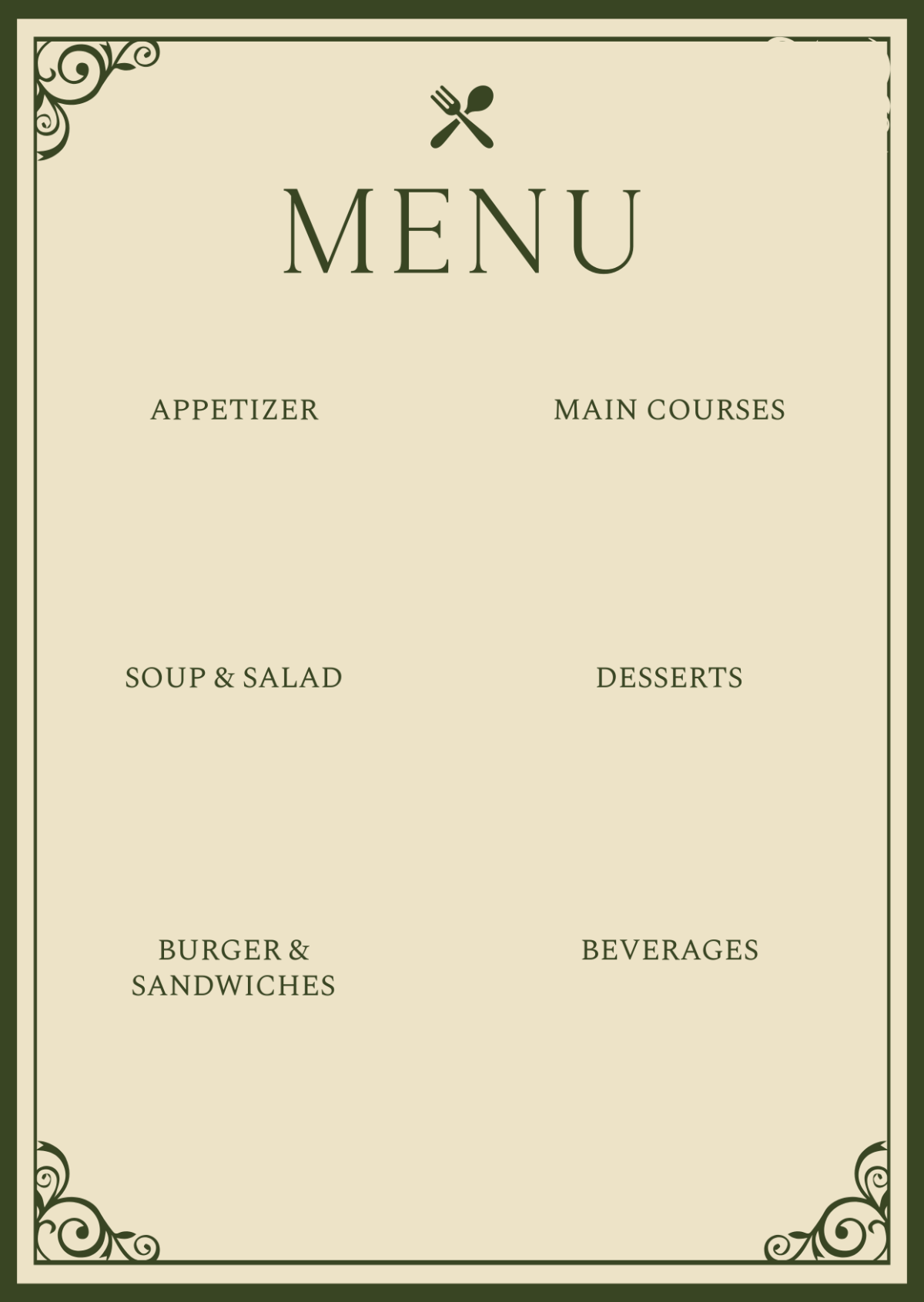 Printable Menu Templates