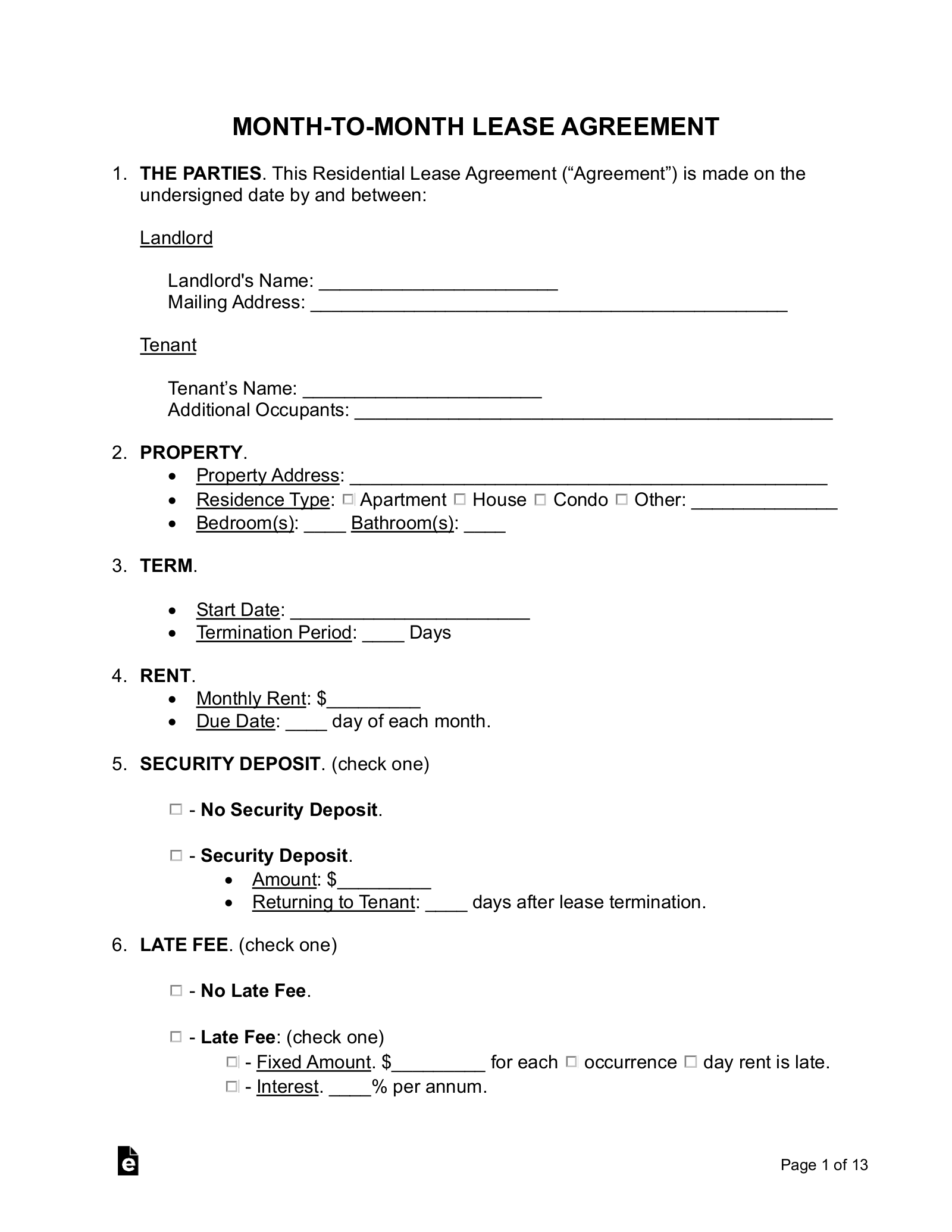 Printable Simple Lease Agreement Template