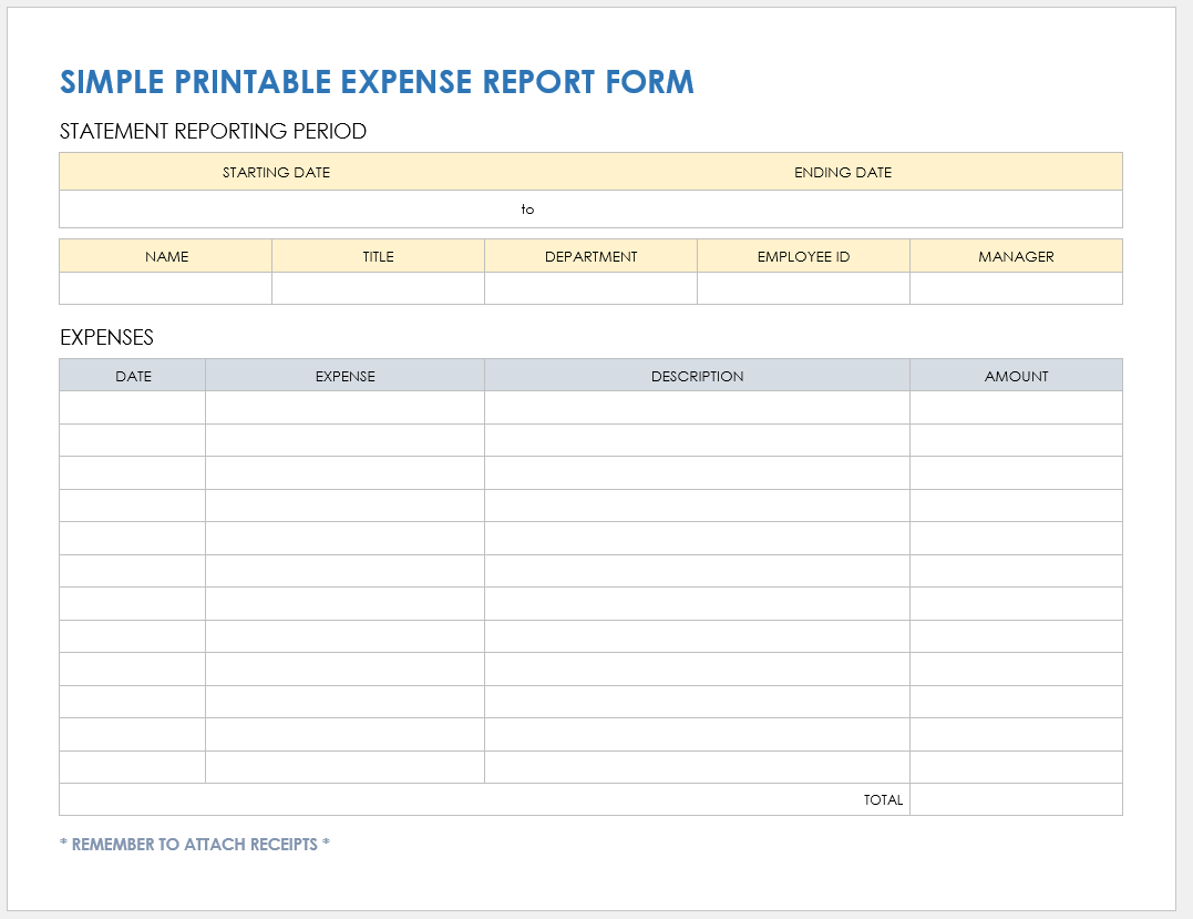 Small Business Printable Expense Report Template