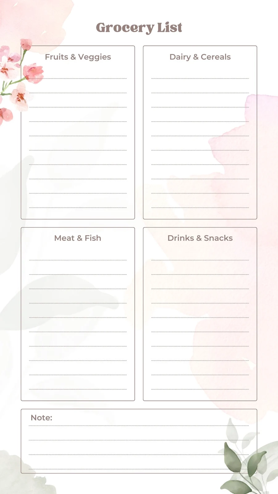 Shopping List Printable Template