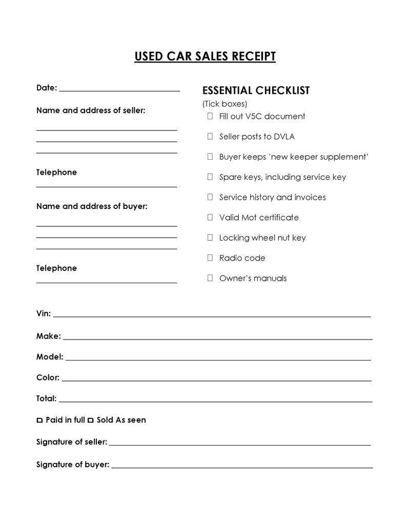 Printable Car For Sale Template