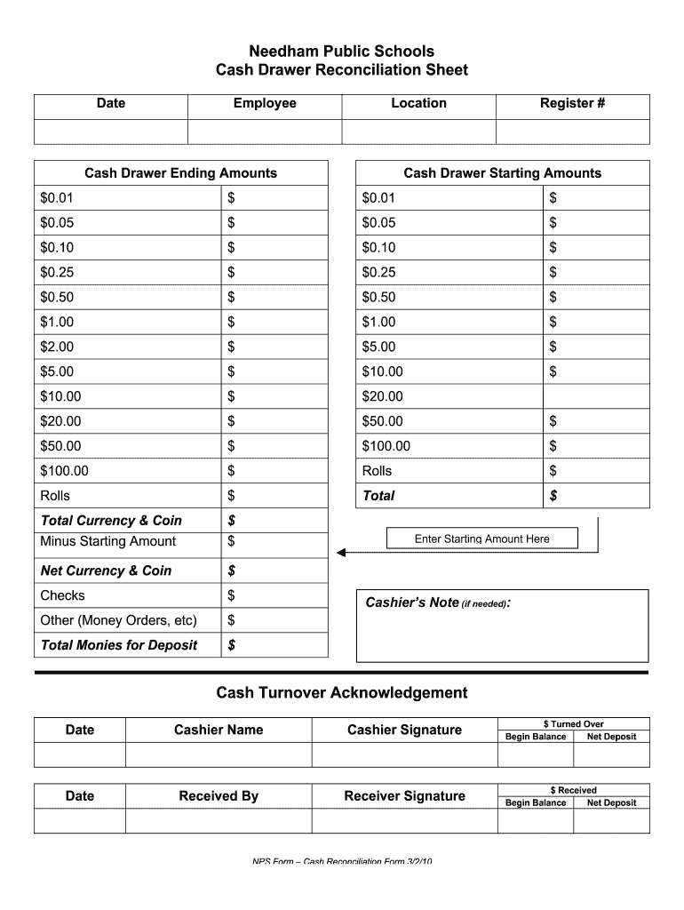 Free Printable Cash Drawer Count Sheet Pdf Fill Out amp Sign Online 