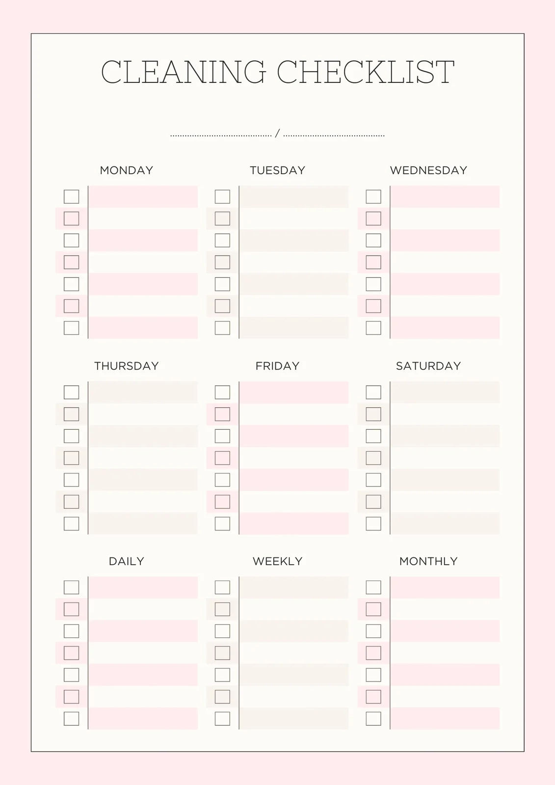 Printable House Cleaning Schedule Template