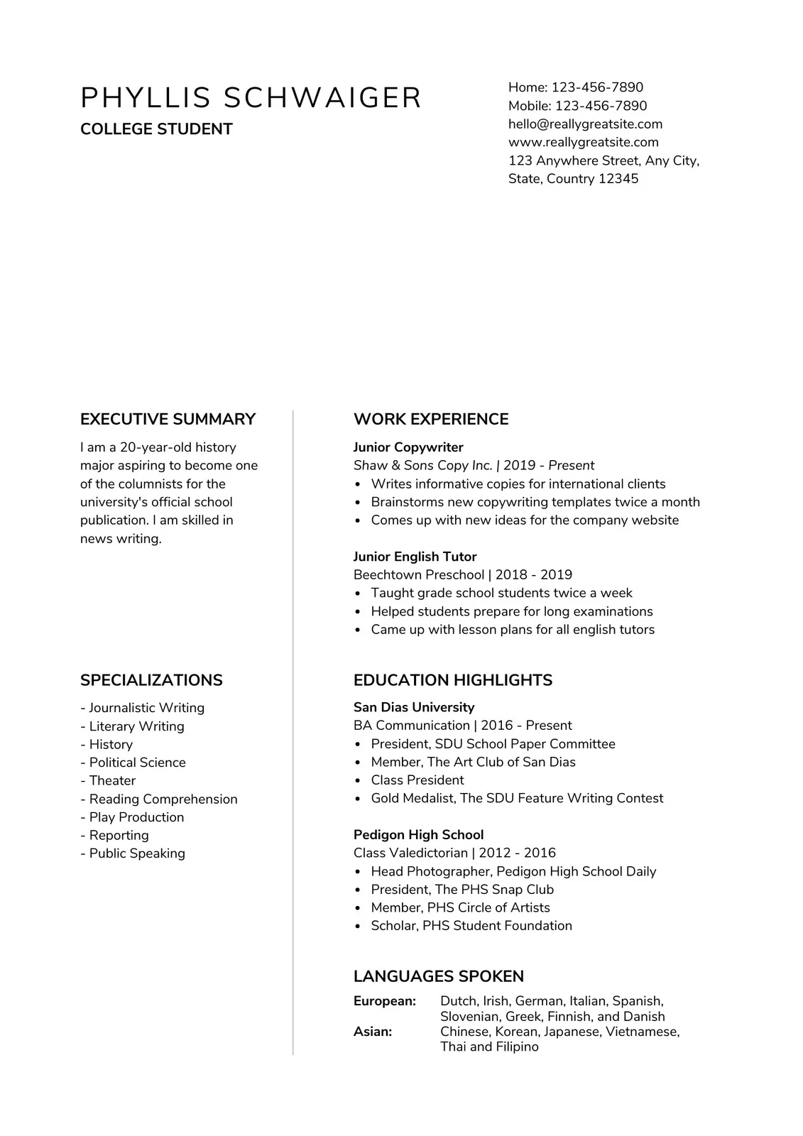 Free Printable Customizable College Resume Templates Canva